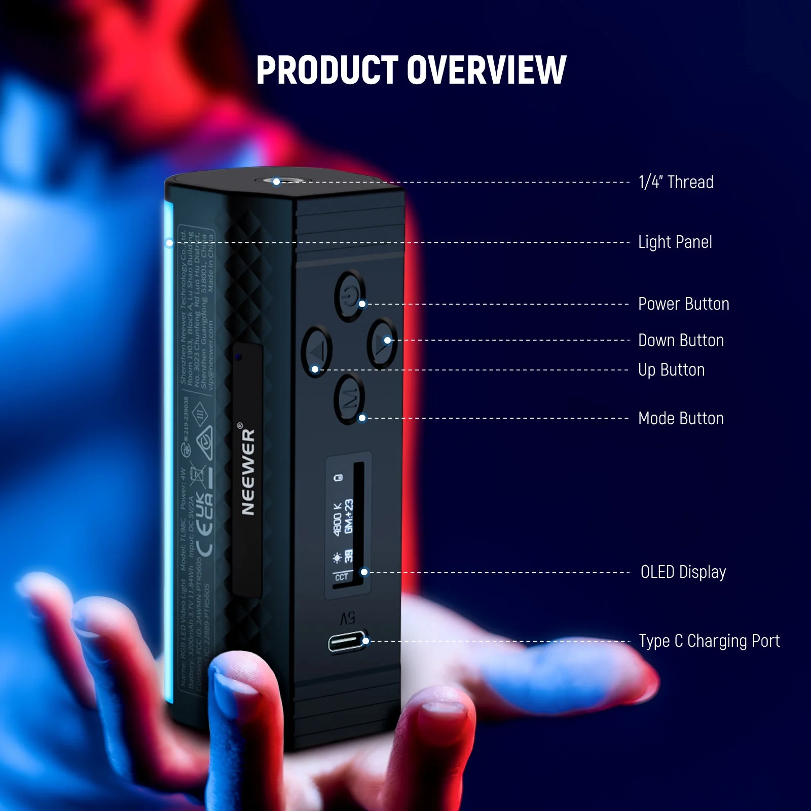 NEEWER TL98C Magnetic Handheld Light Wand with APP/DMX Control - Image 9