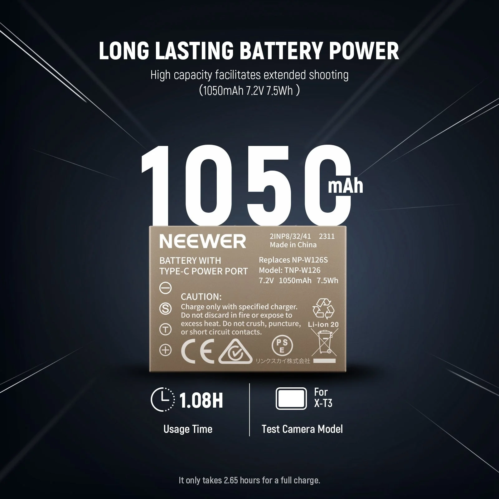 NEEWER TNP-W126 NP-W126S 1050mAh Power Battery For Fujifilm - Image 3