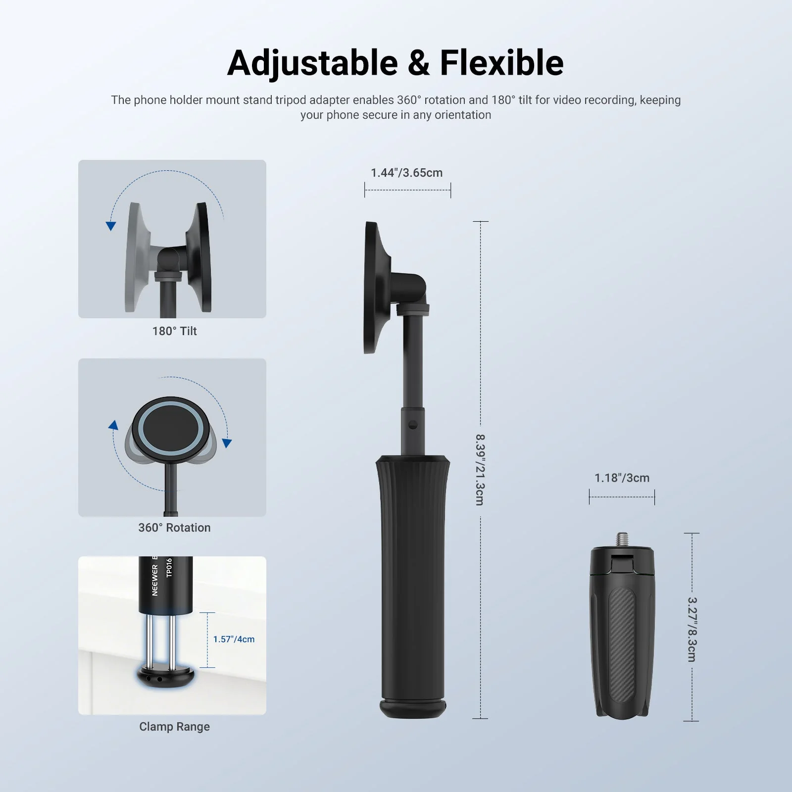 NEEWER TP016 Magnetic Airplane Phone Holder with Mini Tripod - Image 4