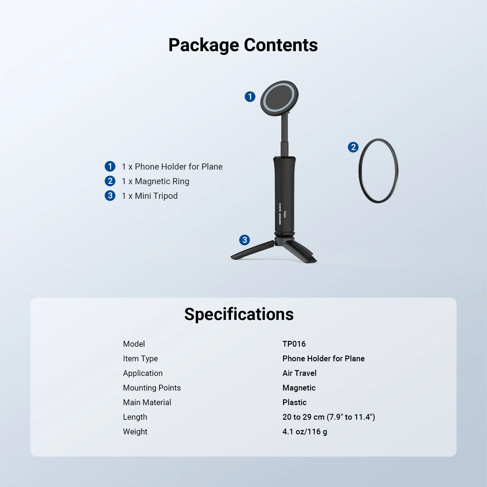 NEEWER TP016 Magnetic Airplane Phone Holder with Mini Tripod - Image 7