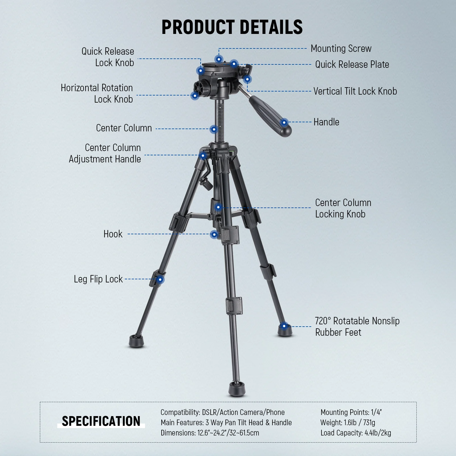 NEEWER BASICS TP02 Mini Desk Tripod - Image 8