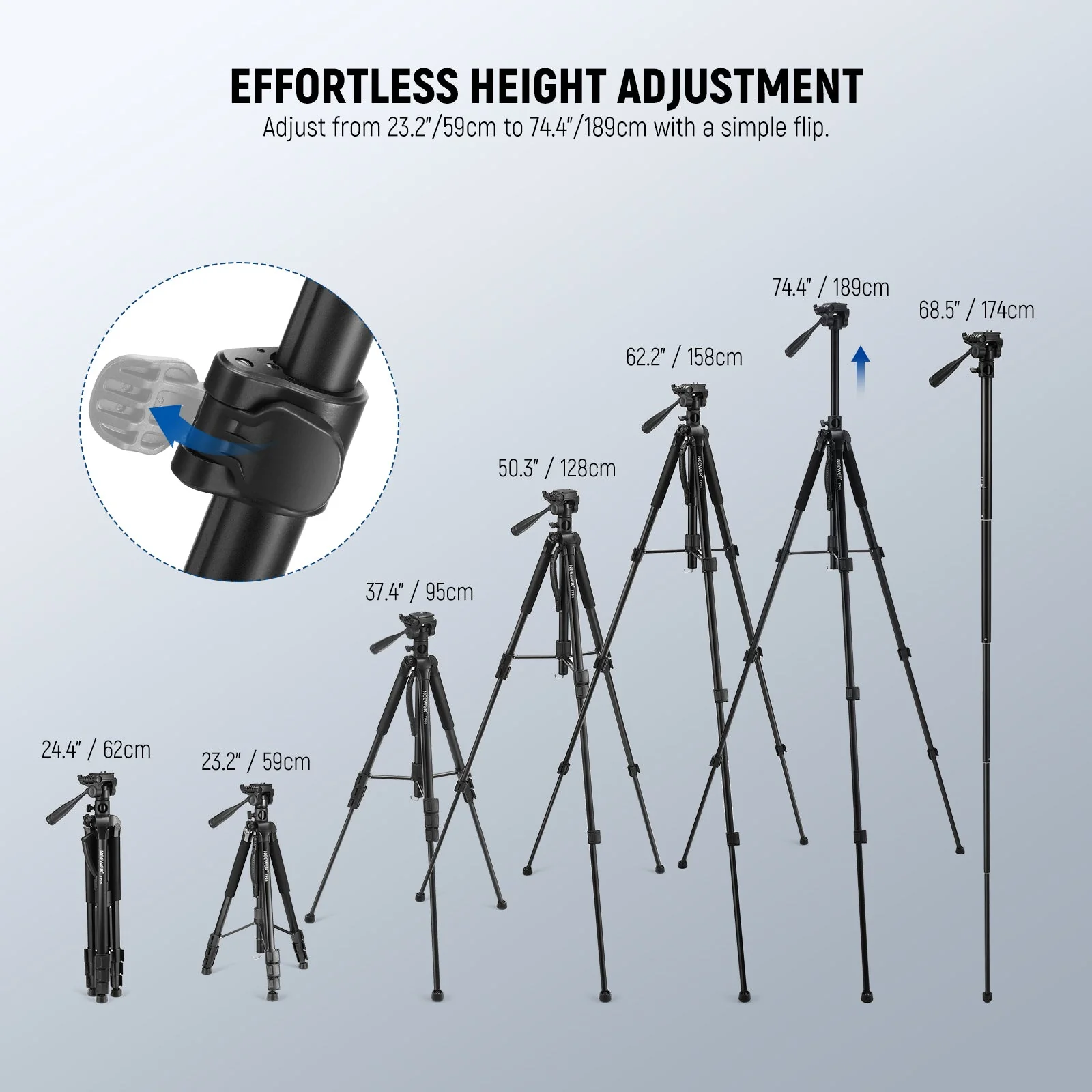 NEEWER BASICS TP05 74.4" Aluminum Alloy Tripod Monopod - Image 2