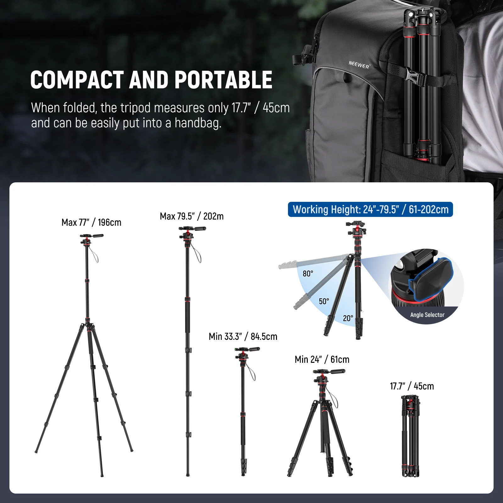 NEEWER TP08 77" Aluminum Alloy Camera Tripod Monopod - Image 3