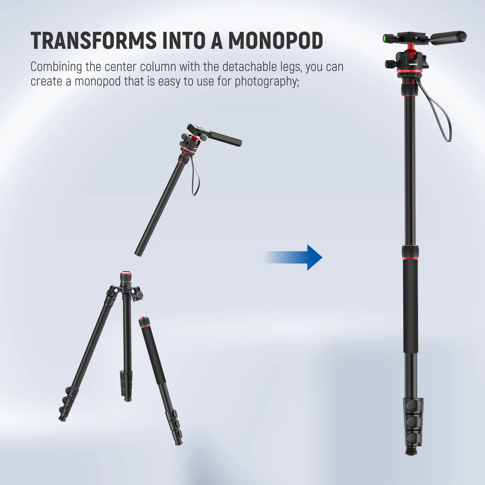 NEEWER TP08 77" Aluminum Alloy Camera Tripod Monopod - Image 6