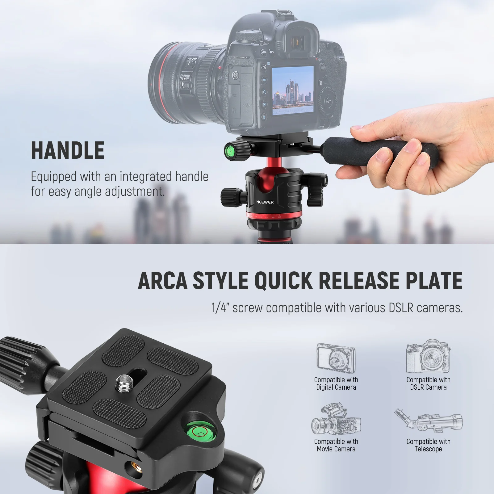 NEEWER TP08 77" Aluminum Alloy Camera Tripod Monopod - Image 7