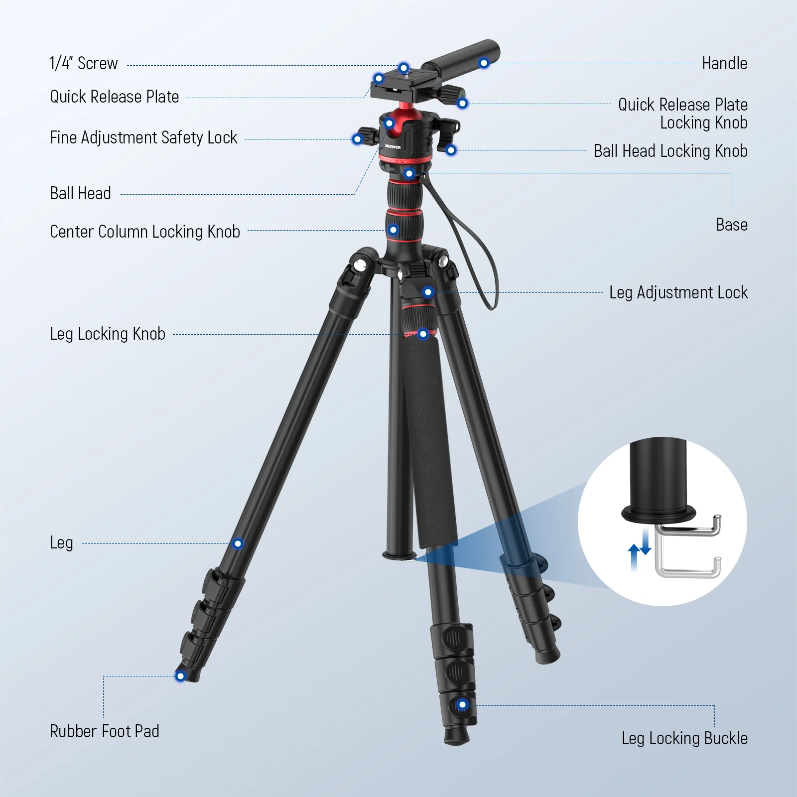NEEWER TP08 77" Aluminum Alloy Camera Tripod Monopod - Image 8