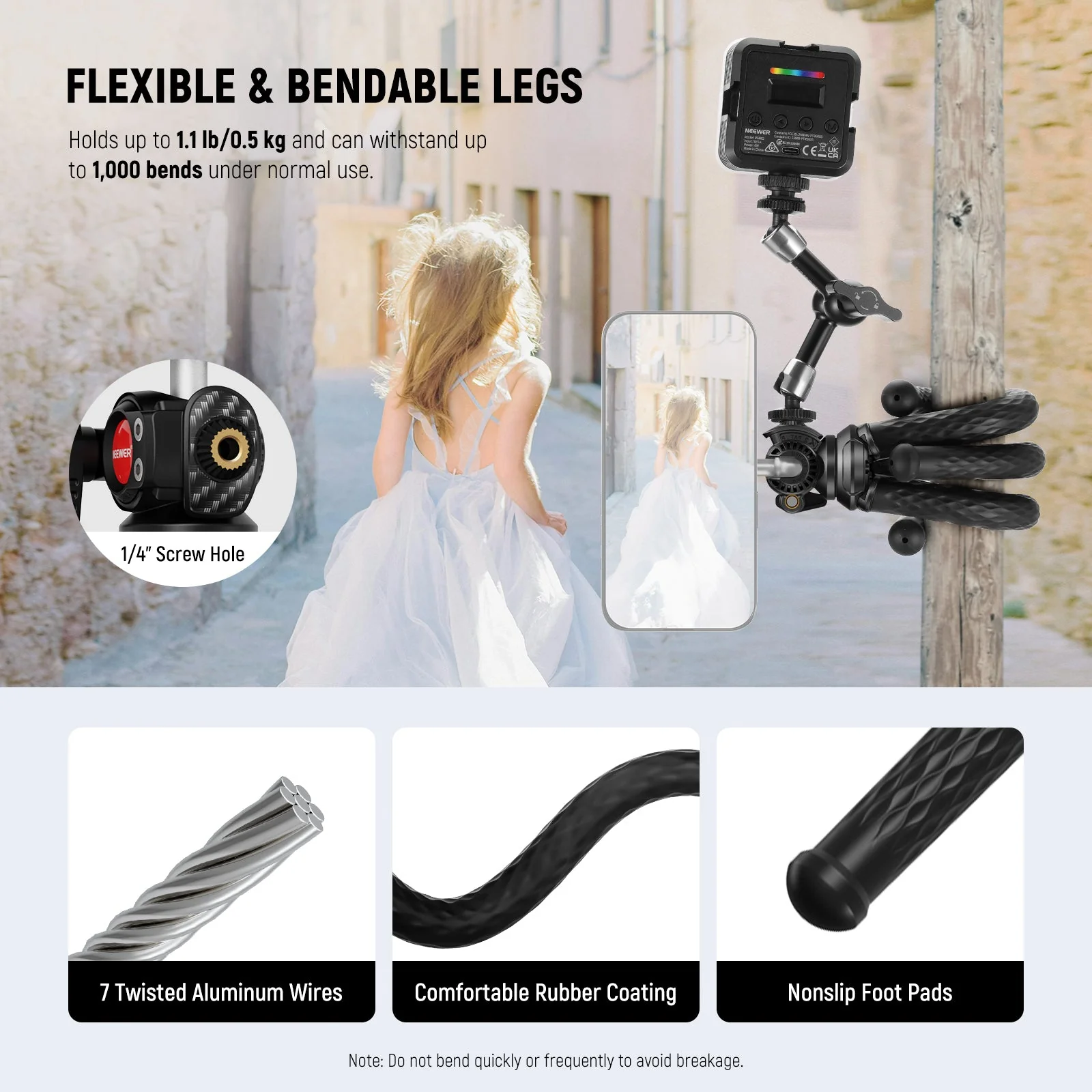 NEEWER TP33 Magnetic Flexible Phone Tripod with Ball Head & Metal Ring - Image 4