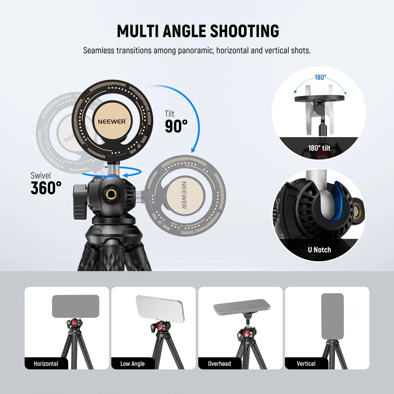 NEEWER TP33 Magnetic Flexible Phone Tripod with Ball Head & Metal Ring - Image 5