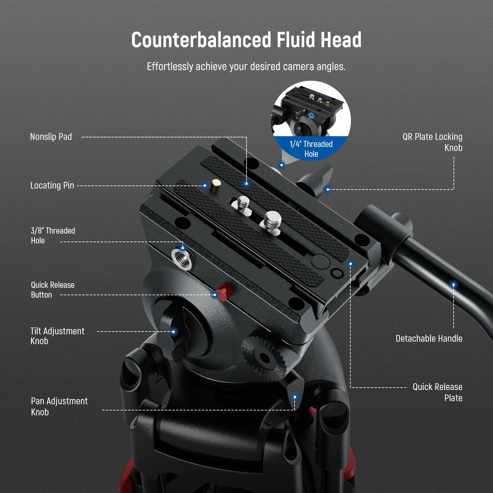 NEEWER BASICS TP37 74" Metal Video Tripod with Fluid Head - Image 5