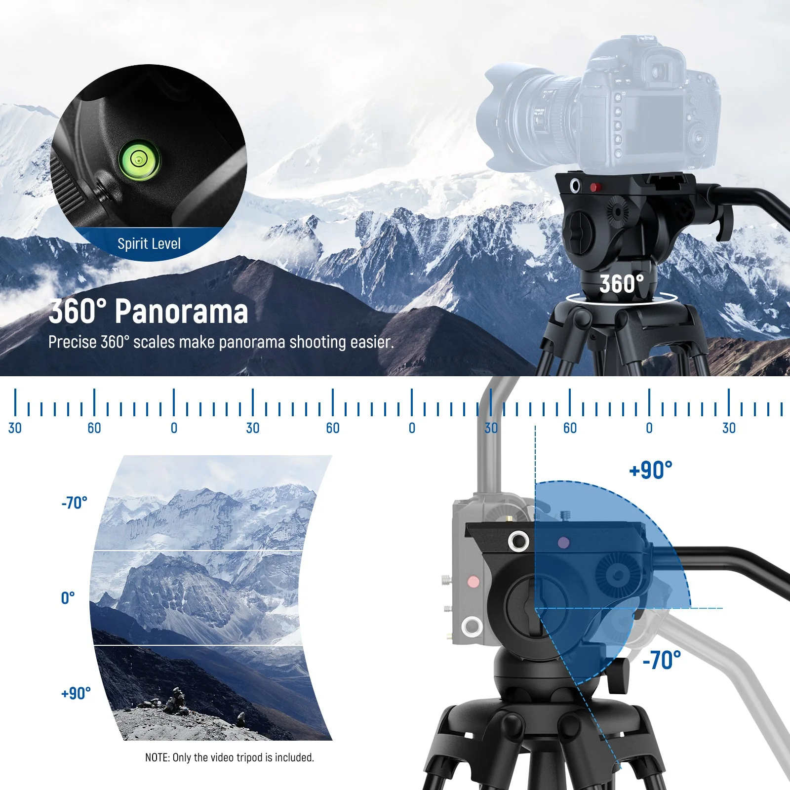 NEEWER BASICS TP37 74" Metal Video Tripod with Fluid Head - Image 6