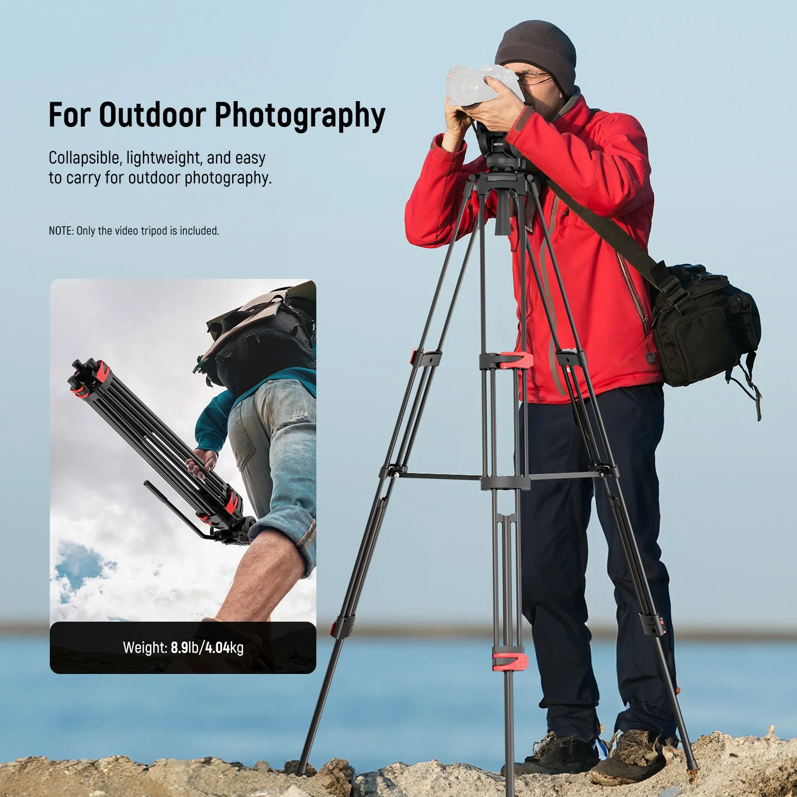 NEEWER BASICS TP37 74" Metal Video Tripod with Fluid Head - Image 8