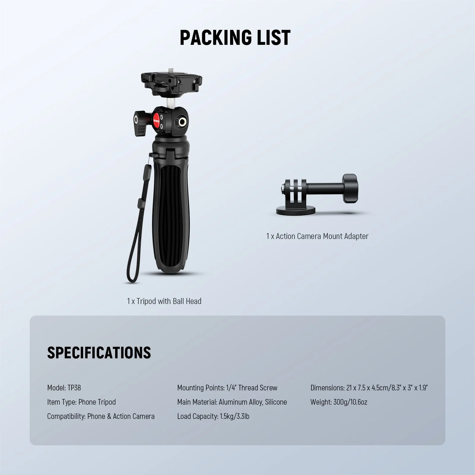 NEEWER TP38 15" Mini Tripod for Phone Action Camera - Image 9