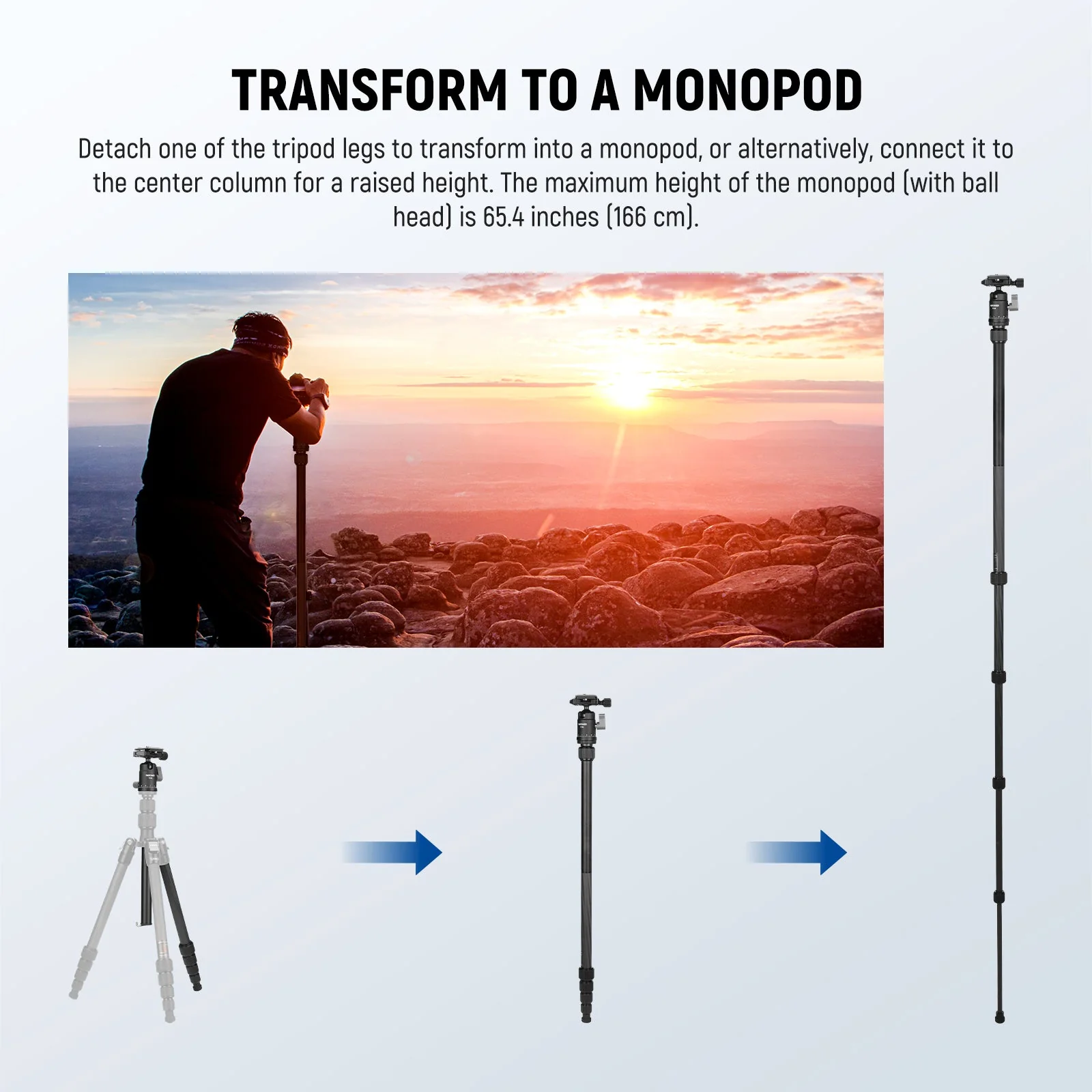 NEEWER TP39 65" Carbon Fiber Camera Tripod Monopod - Image 7