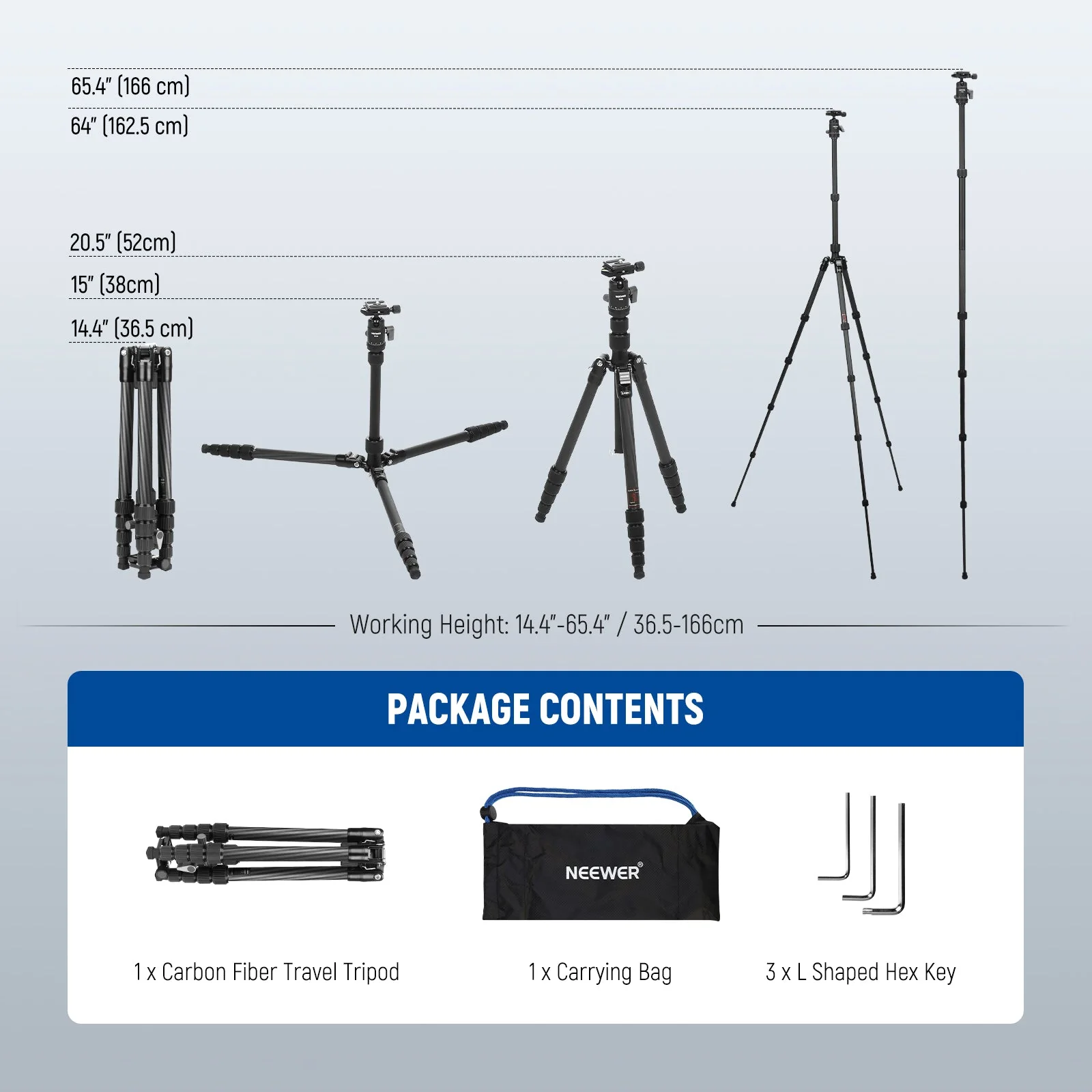 NEEWER TP39 65" Carbon Fiber Camera Tripod Monopod - Image 9