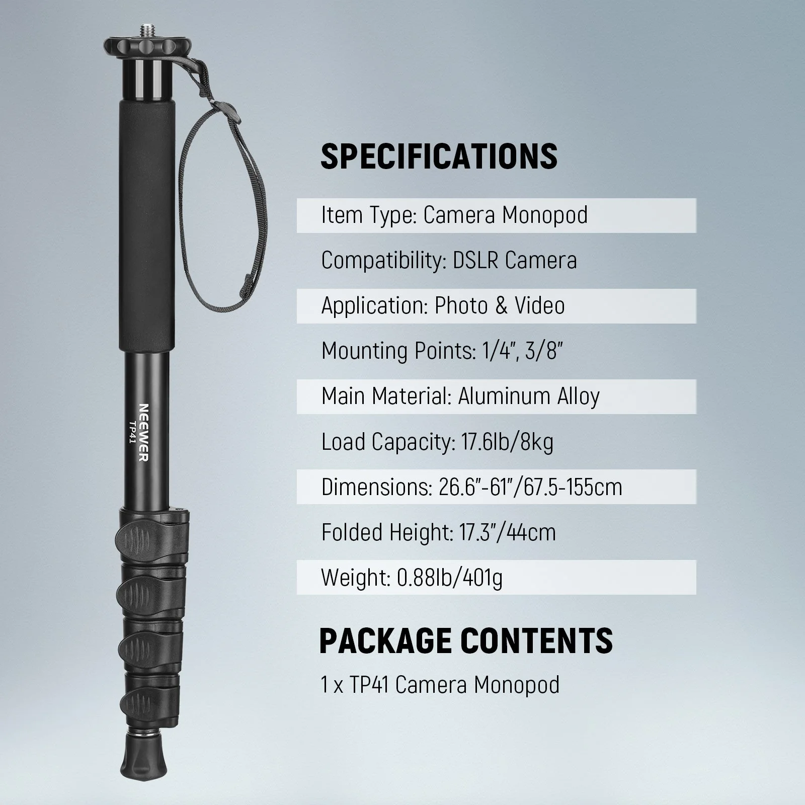 NEEWER TP41 61"/155cm Aluminum Alloy Camera Monopod Stand - Image 7