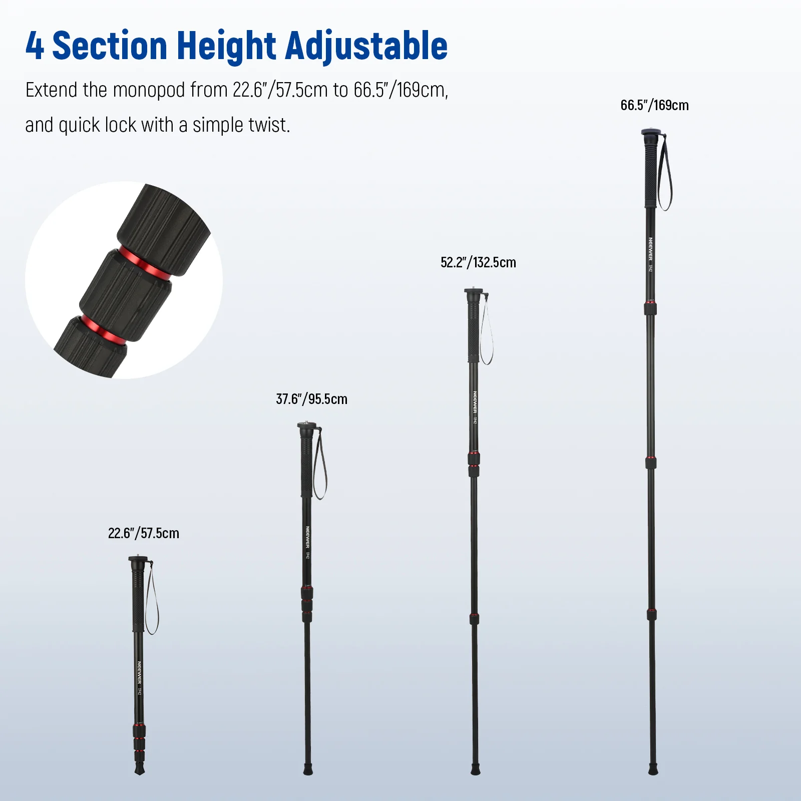 NEEWER TP42 66.5" Aluminum Camera Monopod Stand - Image 3