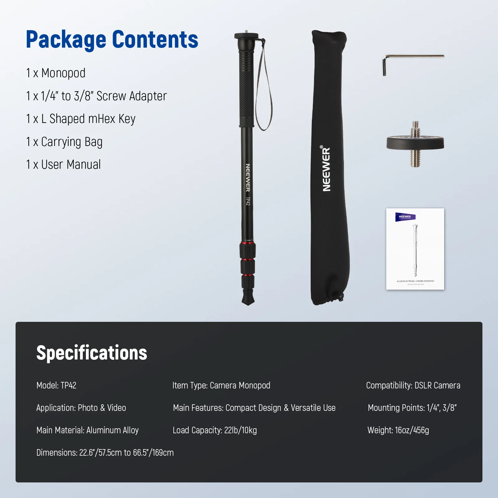 NEEWER TP42 66.5" Aluminum Camera Monopod Stand - Image 8