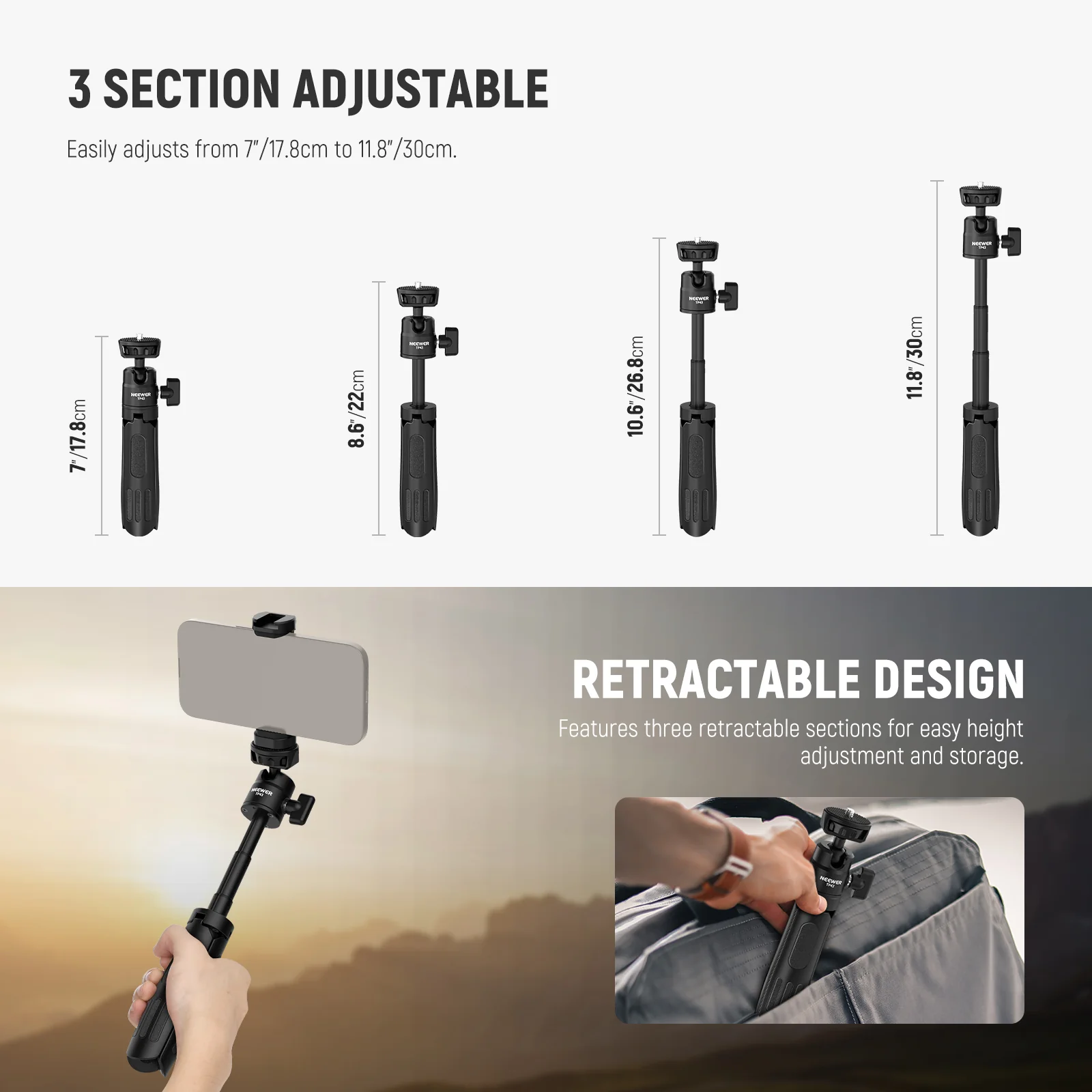 NEEWER TP43 Mini Desktop Selfie Stick Tripod for Phone Camera - Image 10