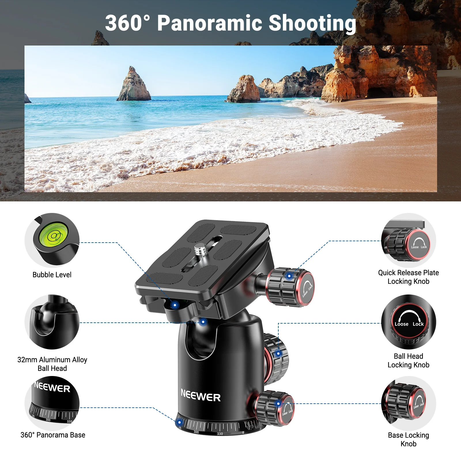 NEEWER TP63/TP64 Overhead Horizontal Camera Tripod Monopod - Image 10