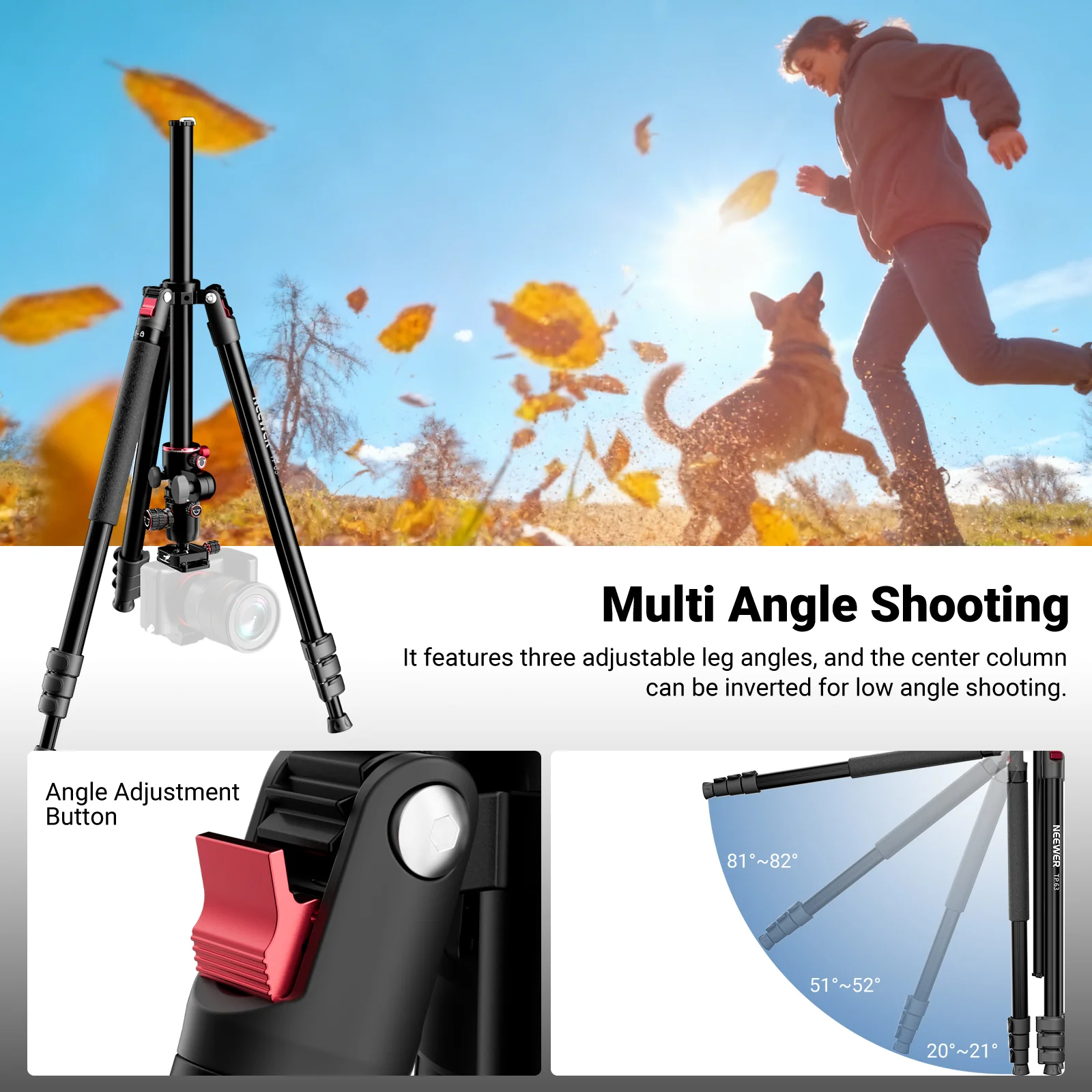 NEEWER TP63/TP64 Overhead Horizontal Camera Tripod Monopod - Image 13