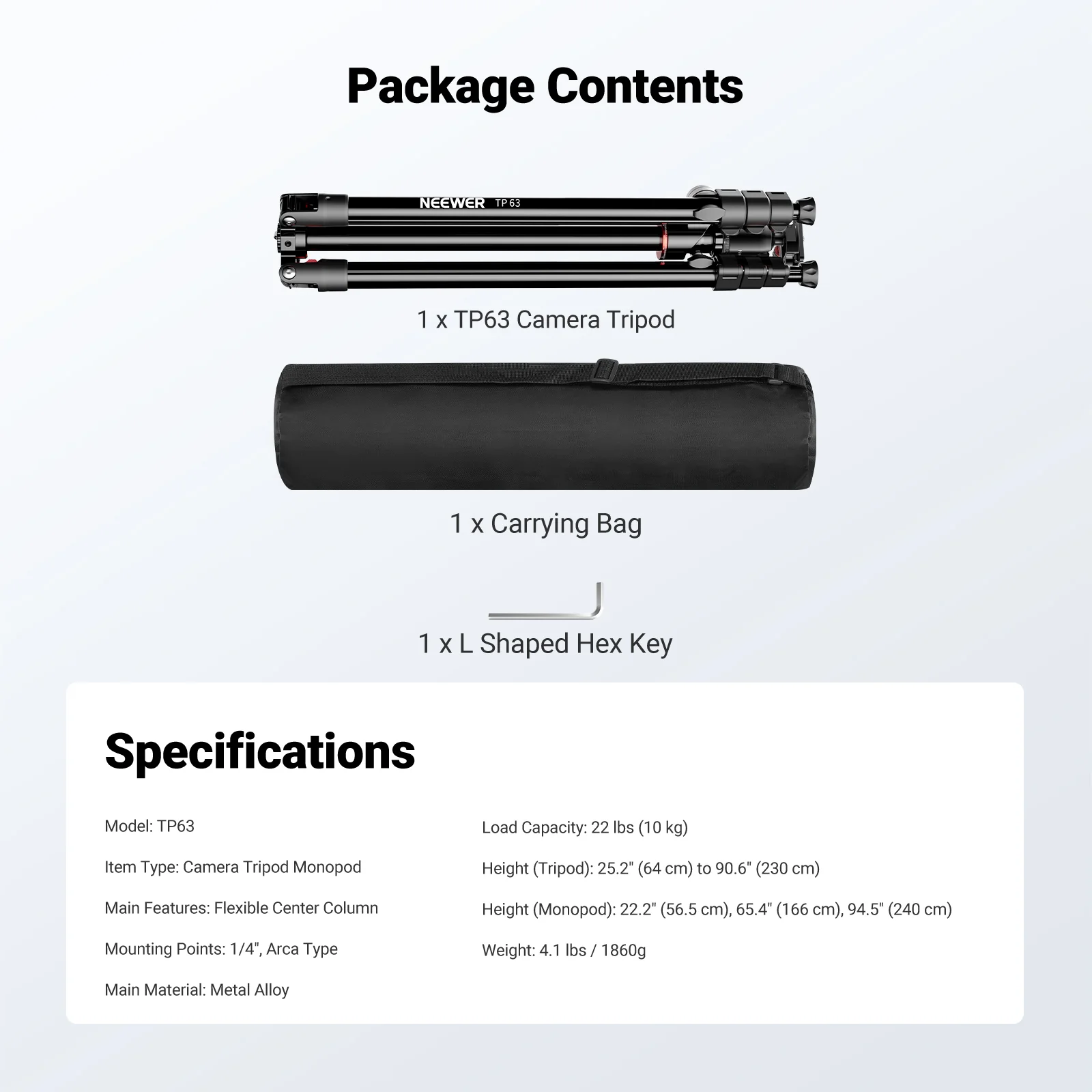 NEEWER TP63/TP64 Overhead Horizontal Camera Tripod Monopod - Image 15