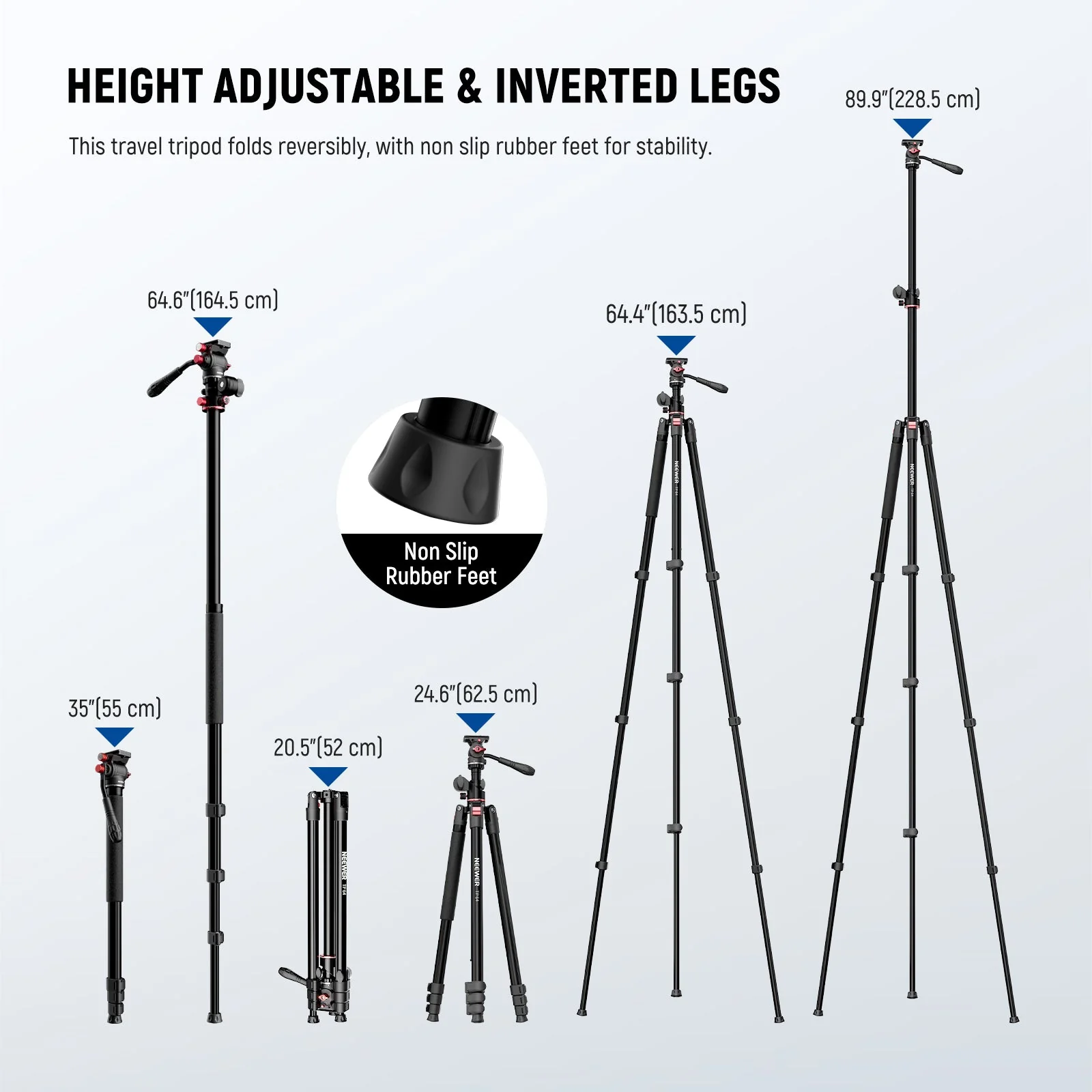 NEEWER TP63/TP64 Overhead Horizontal Camera Tripod Monopod - Image 3