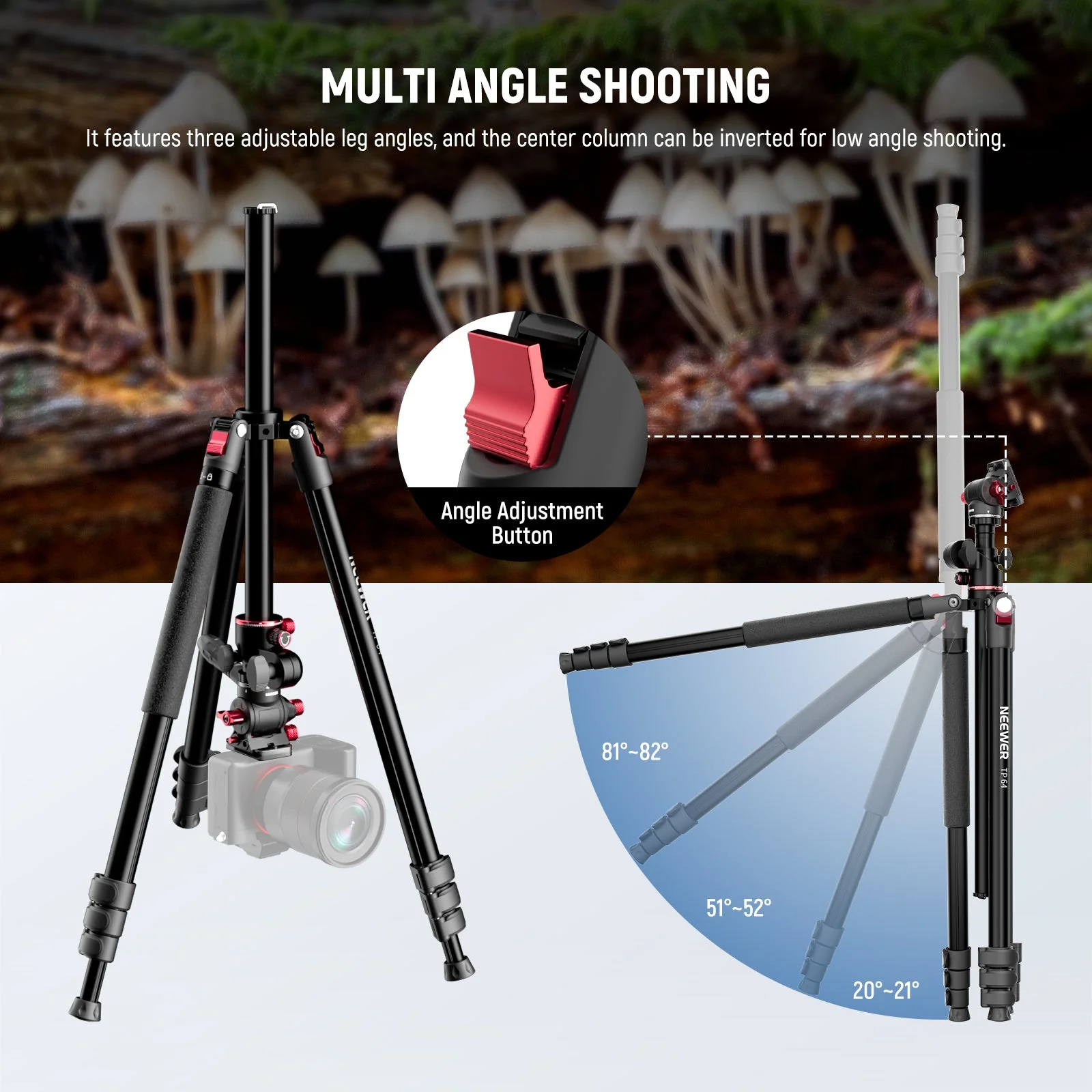 NEEWER TP63/TP64 Overhead Horizontal Camera Tripod Monopod - Image 5