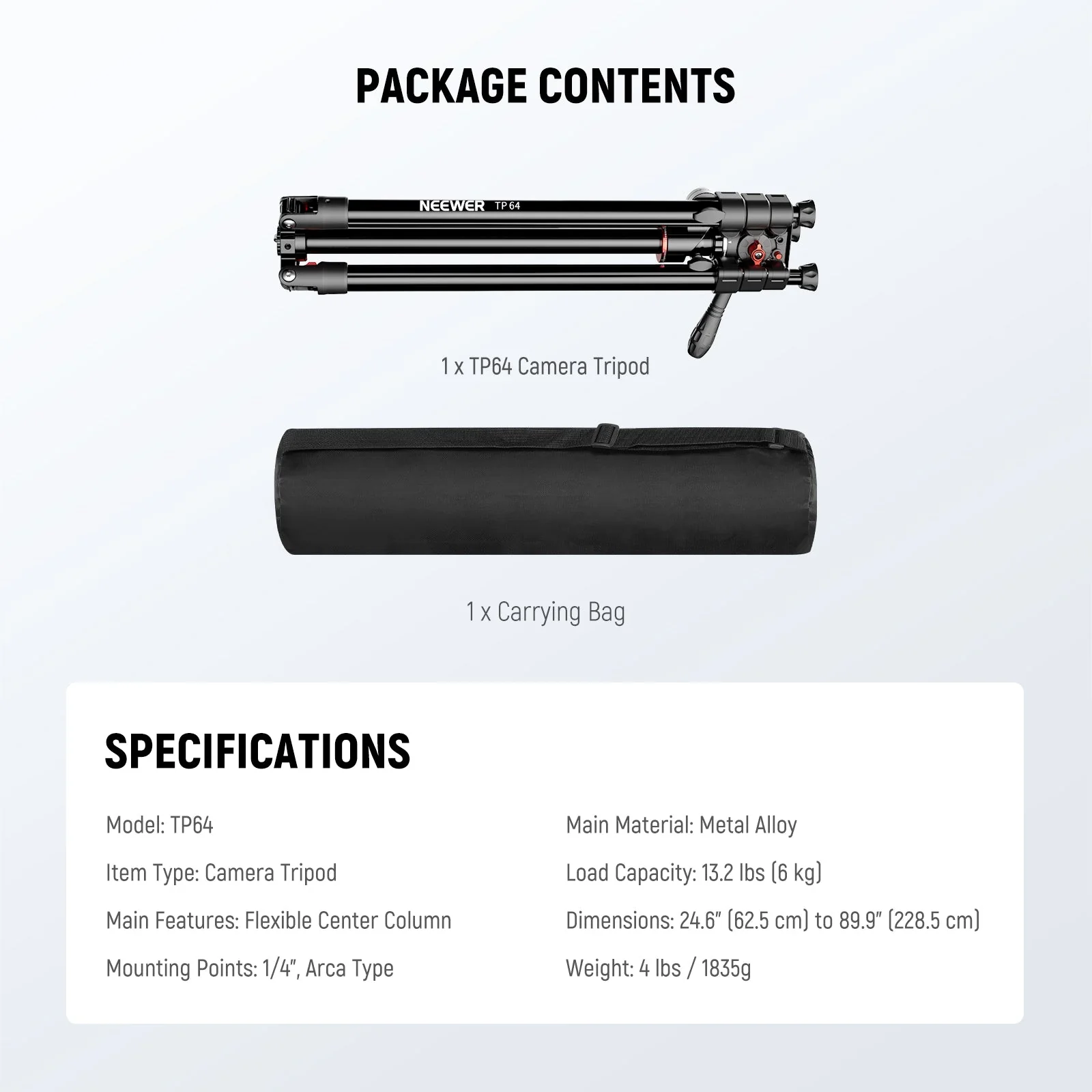NEEWER TP63/TP64 Overhead Horizontal Camera Tripod Monopod - Image 7