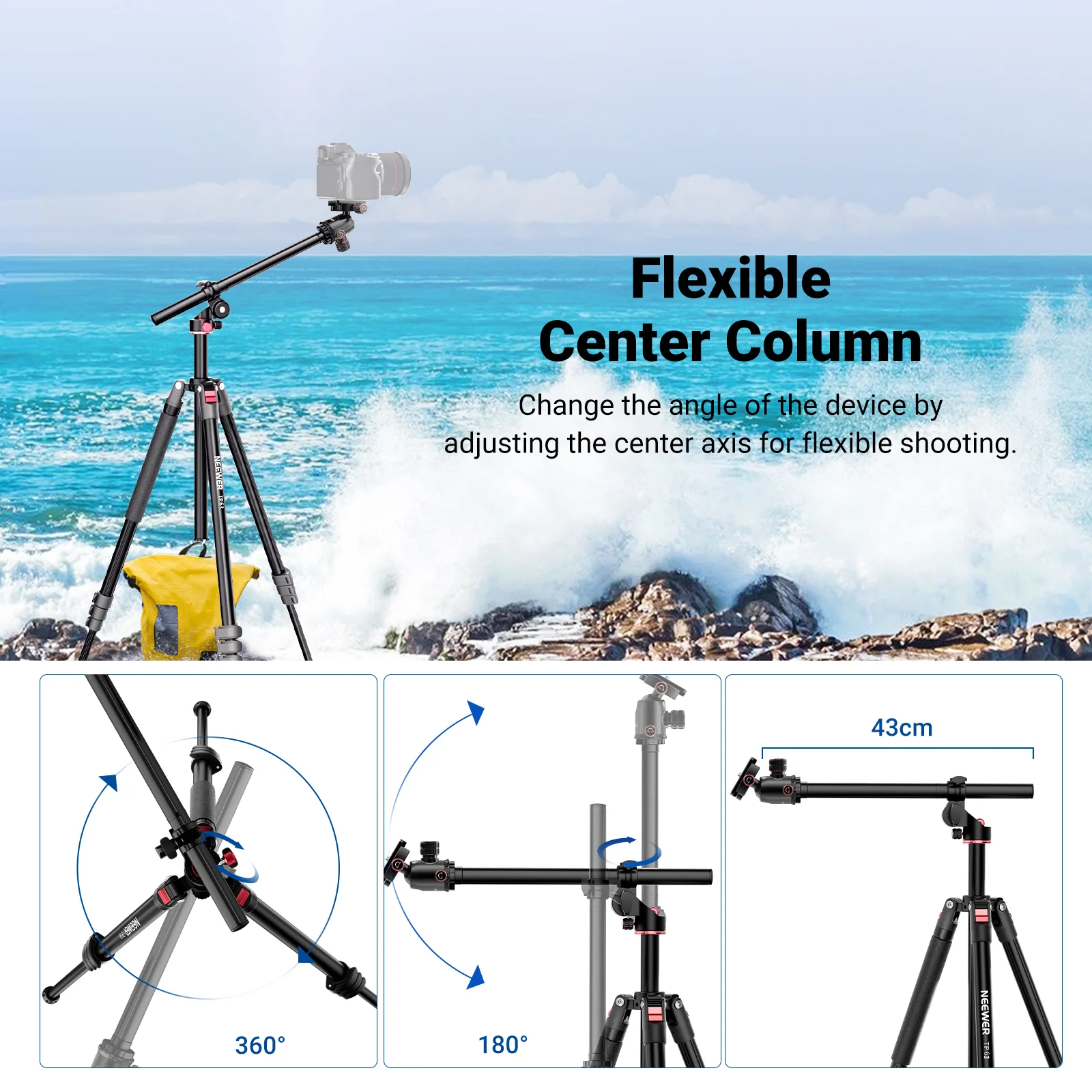 NEEWER TP63/TP64 Overhead Horizontal Camera Tripod Monopod - Image 9