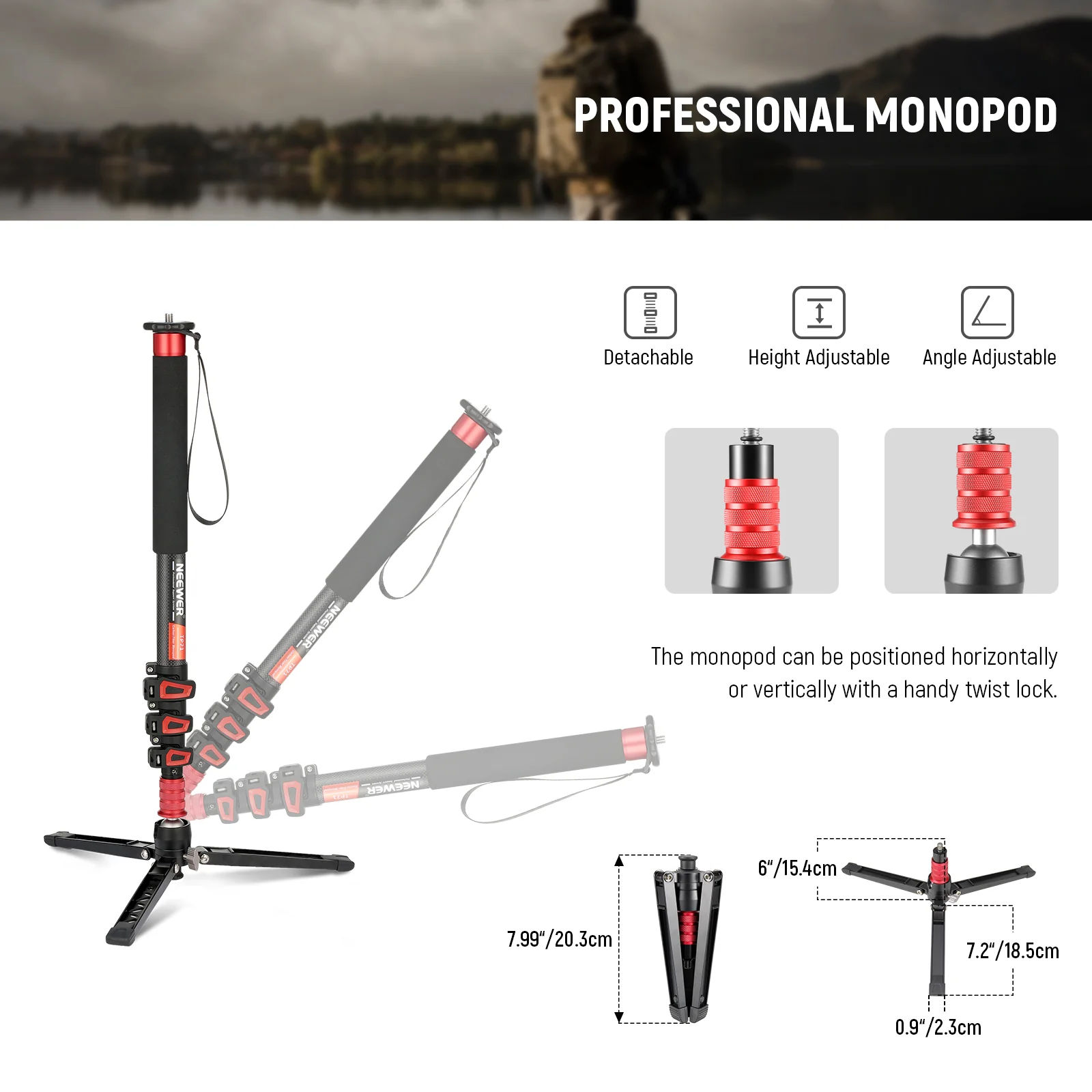 NEEWER TP71 67.7" Pro Carbon Fiber Camera Monopod - Image 12