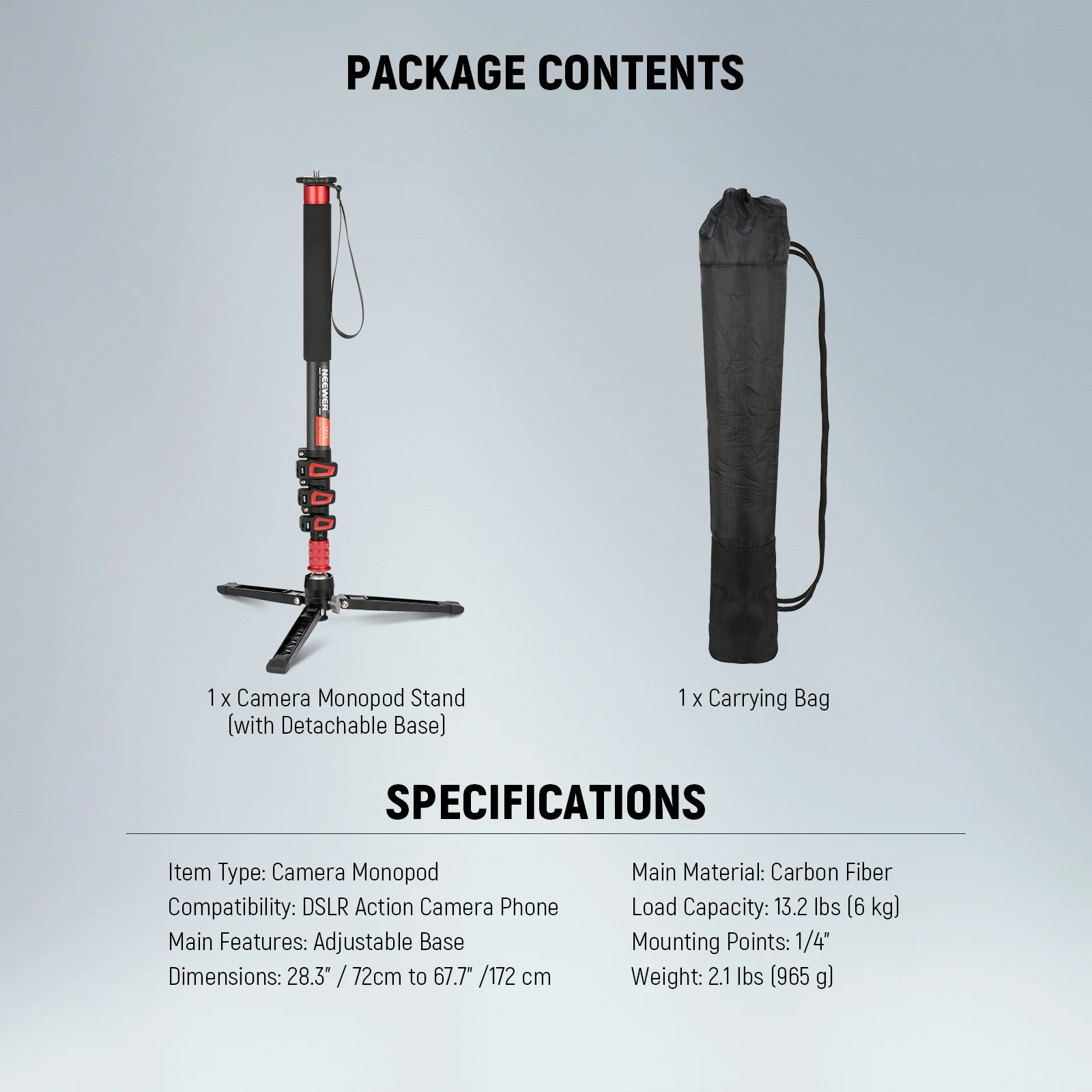 NEEWER TP71 67.7" Pro Carbon Fiber Camera Monopod - Image 17