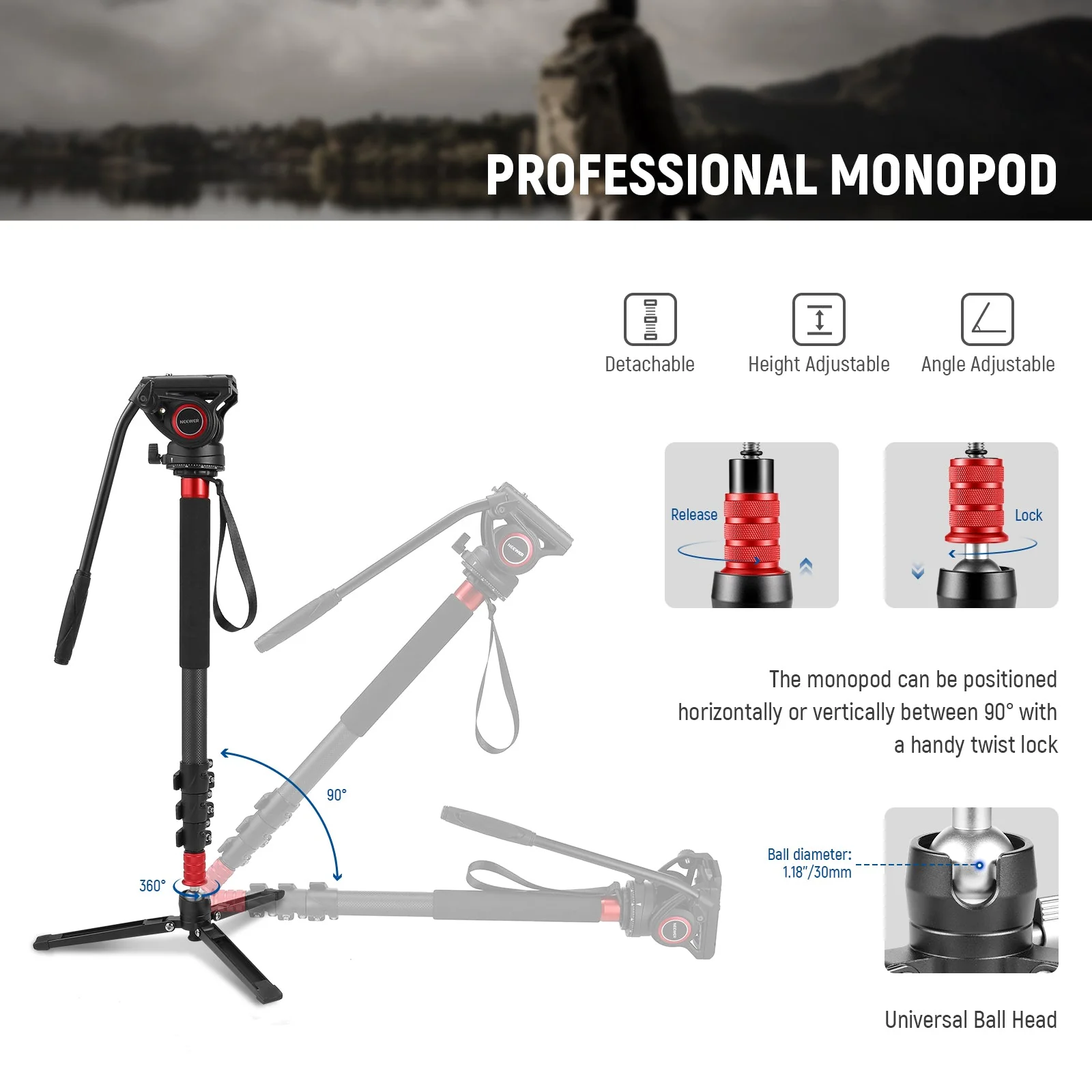 NEEWER TP71 67.7" Pro Carbon Fiber Camera Monopod - Image 2