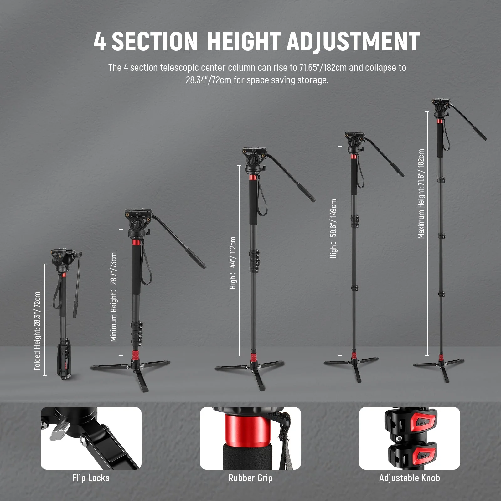 NEEWER TP71 67.7" Pro Carbon Fiber Camera Monopod - Image 4