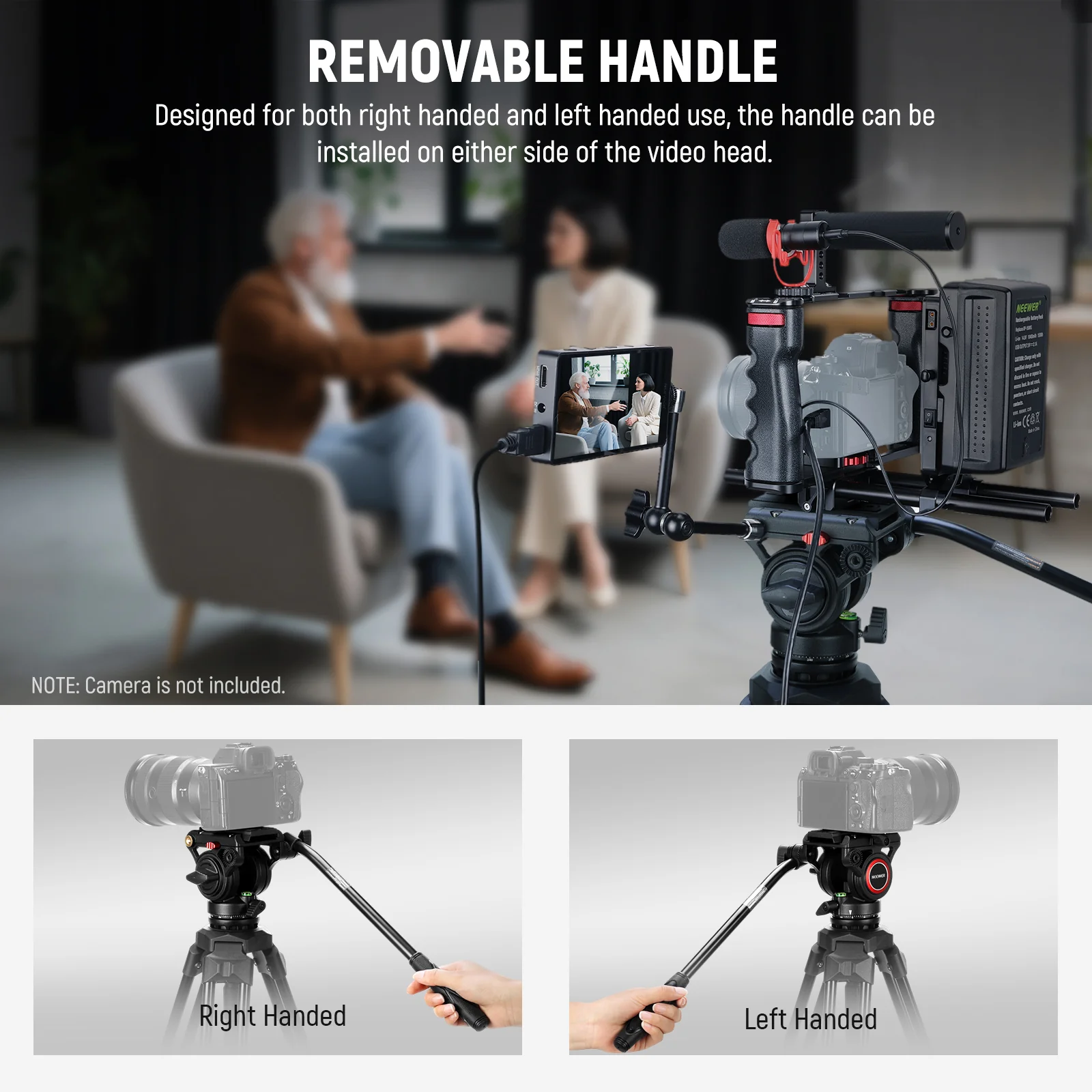 NEEWER TP73 65" Heavy Duty Aluminum Video Tripod with Fluid Head - Image 4