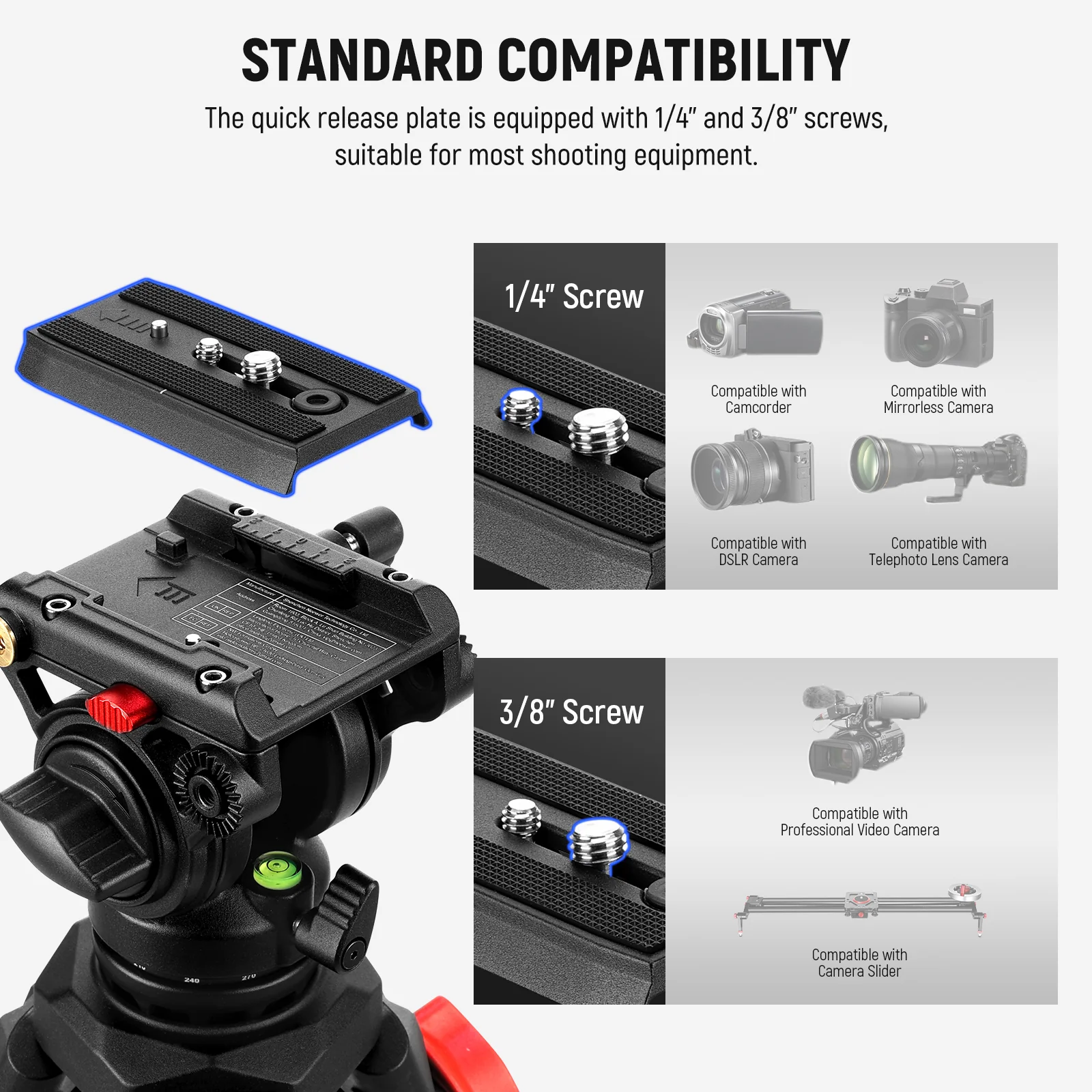 NEEWER TP73 65" Heavy Duty Aluminum Video Tripod with Fluid Head - Image 5