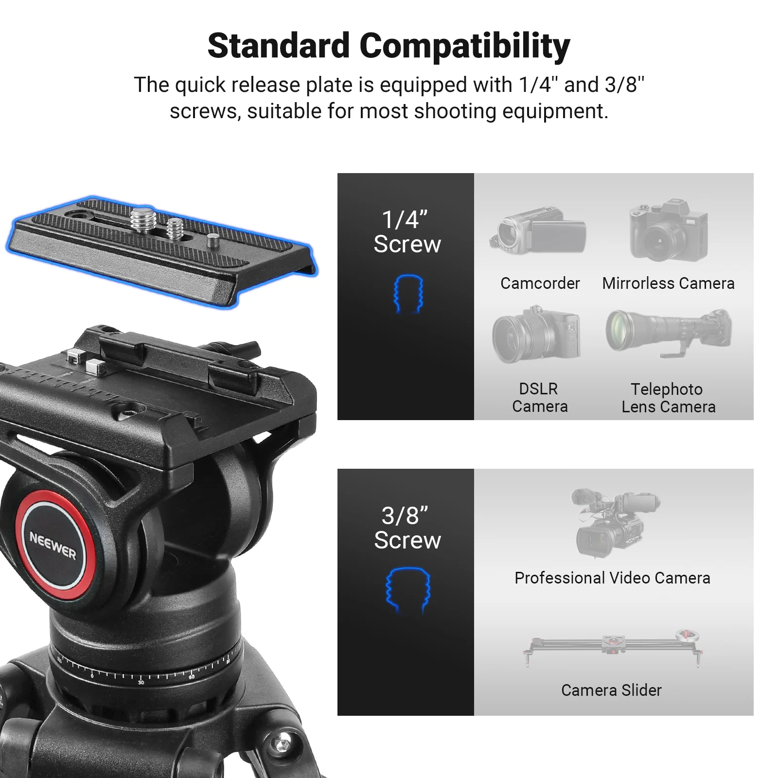 NEEWER TP74 74" Pro Heavy Duty Aluminum Video Tripod with 2 QR Modes - Image 5