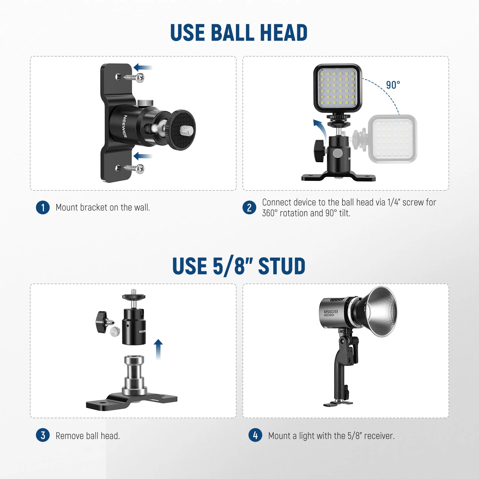 NEEWER TS008 2 Pack T Type Wall Ceiling Mount - Image 3