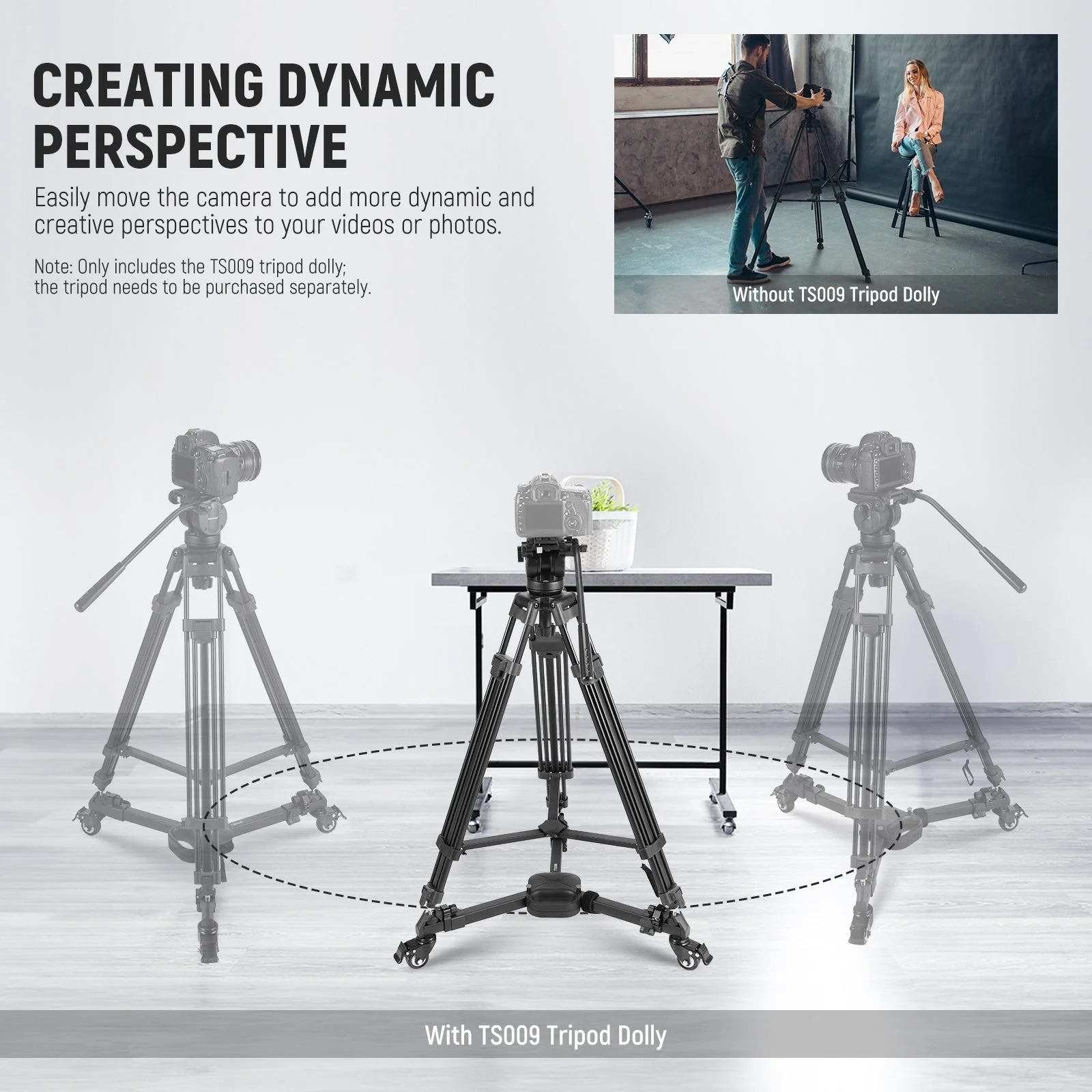 NEEWER TS009 Quick Lock Release Photography Tripod Dolly - Image 2