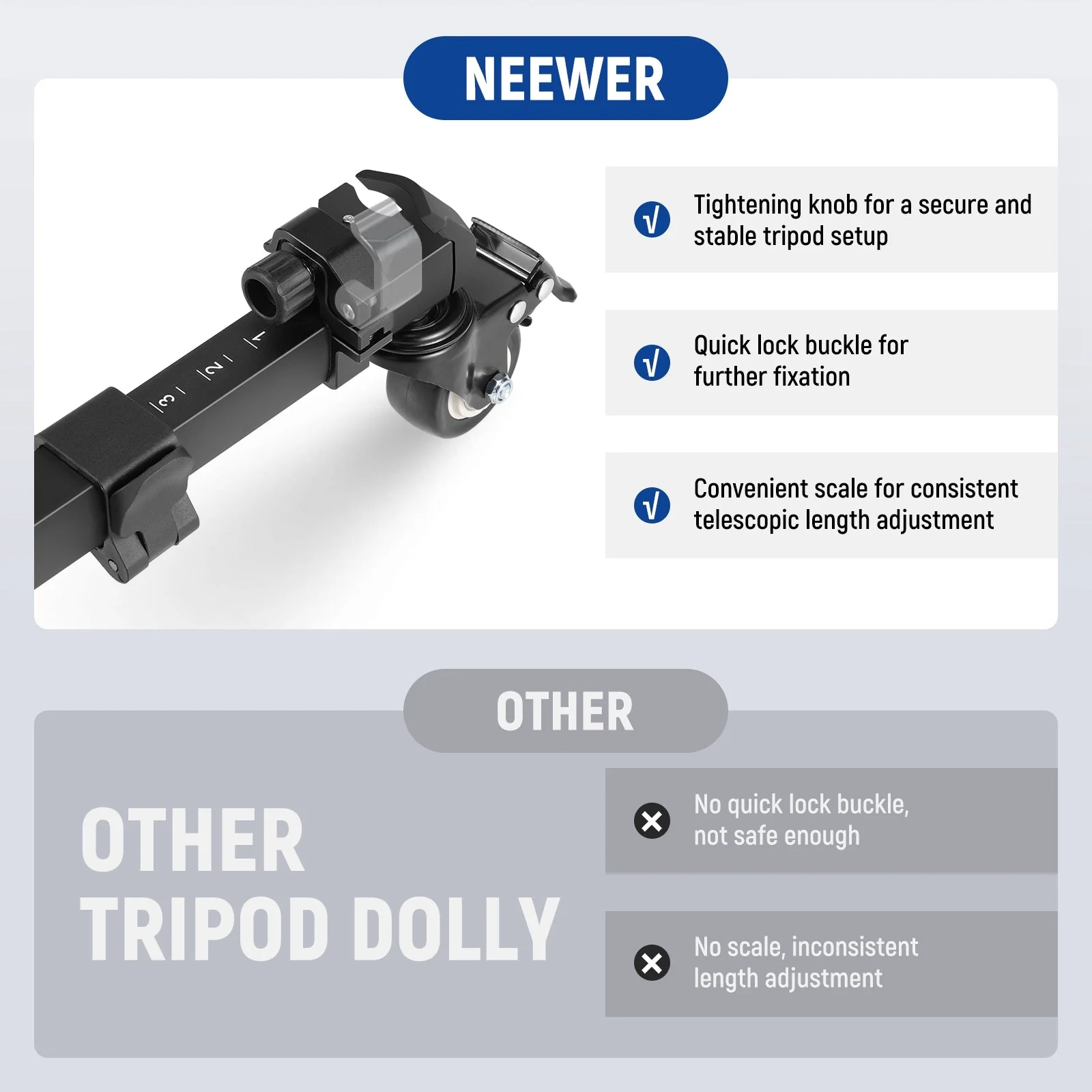 NEEWER TS009 Quick Lock Release Photography Tripod Dolly - Image 3