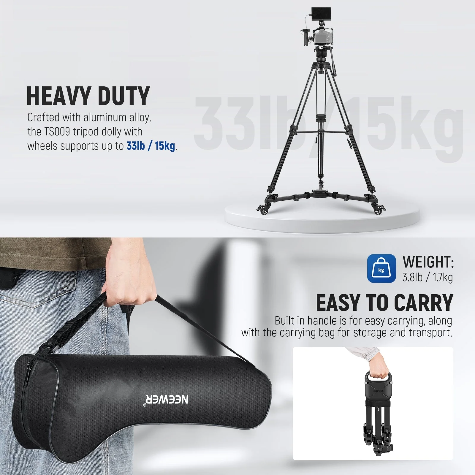 NEEWER TS009 Quick Lock Release Photography Tripod Dolly - Image 5