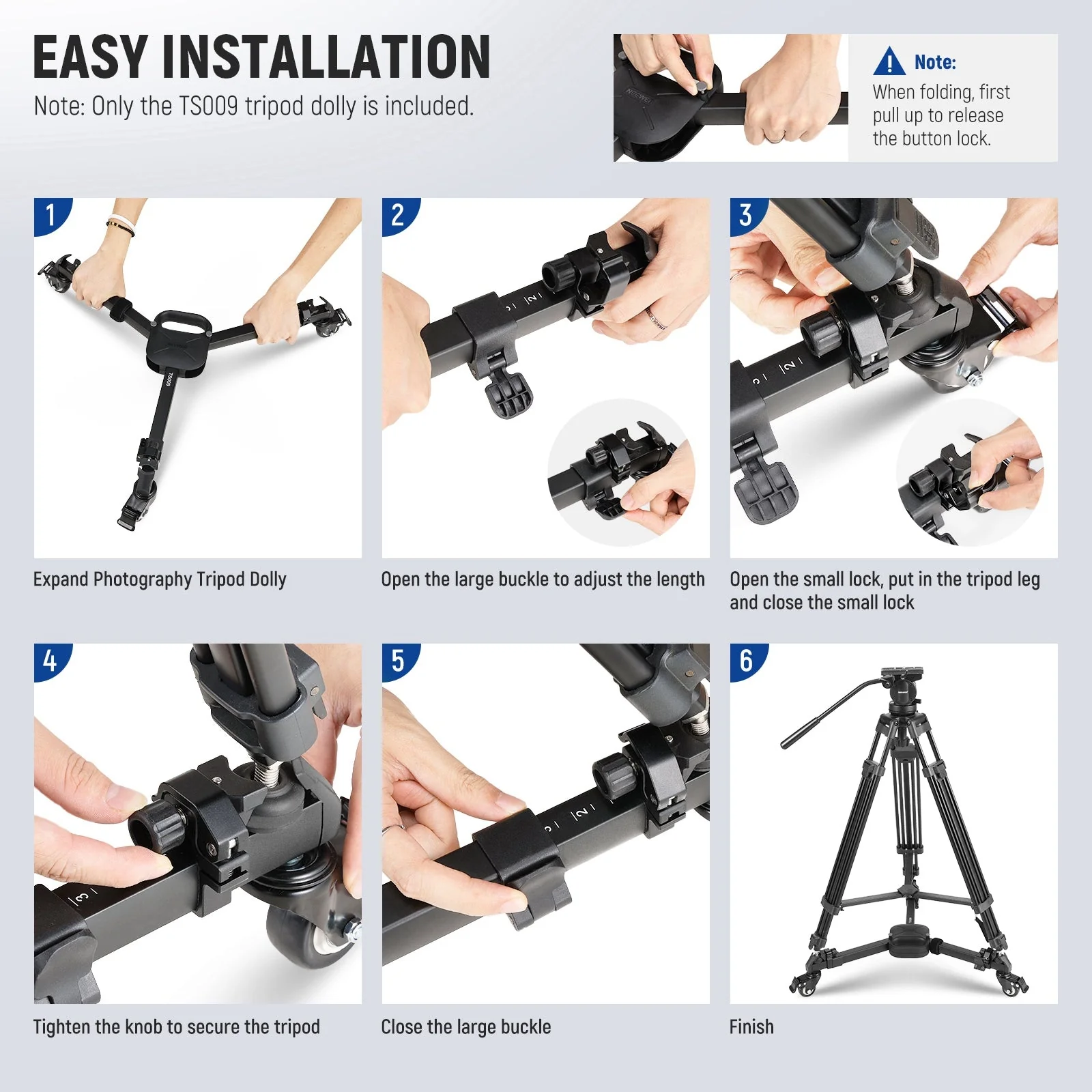 NEEWER TS009 Quick Lock Release Photography Tripod Dolly - Image 8