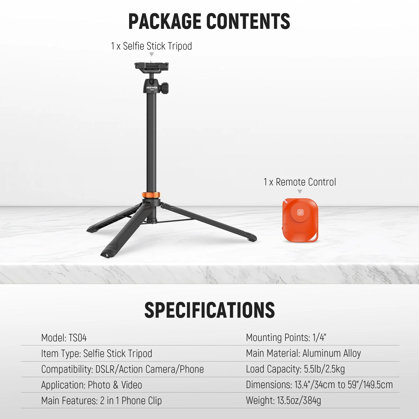 NEEWER BASICS TS04 59" Selfie Stick Tripod - Image 17