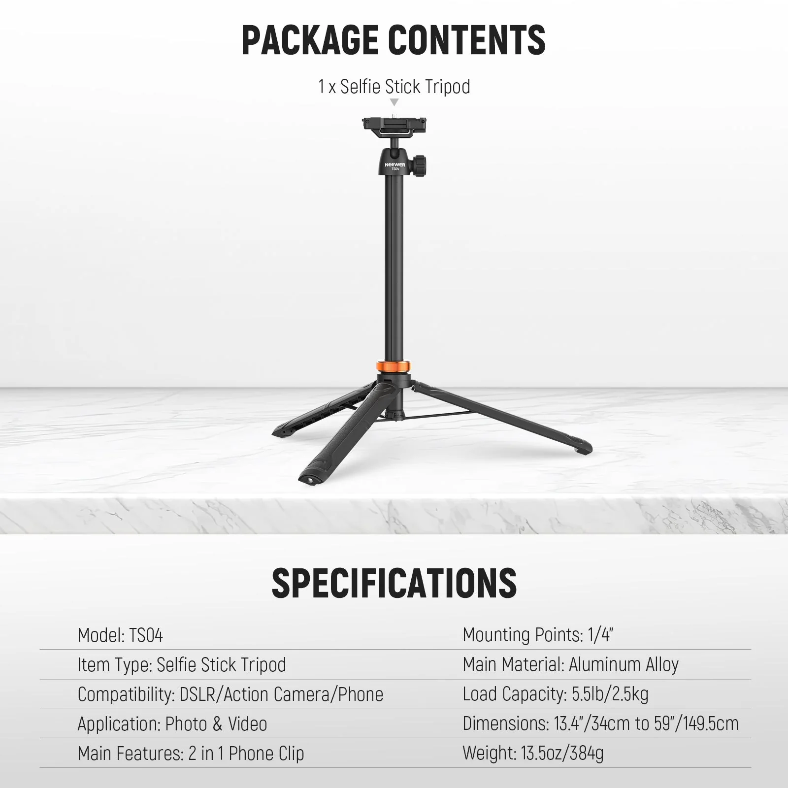 NEEWER BASICS TS04 59" Selfie Stick Tripod - Image 8