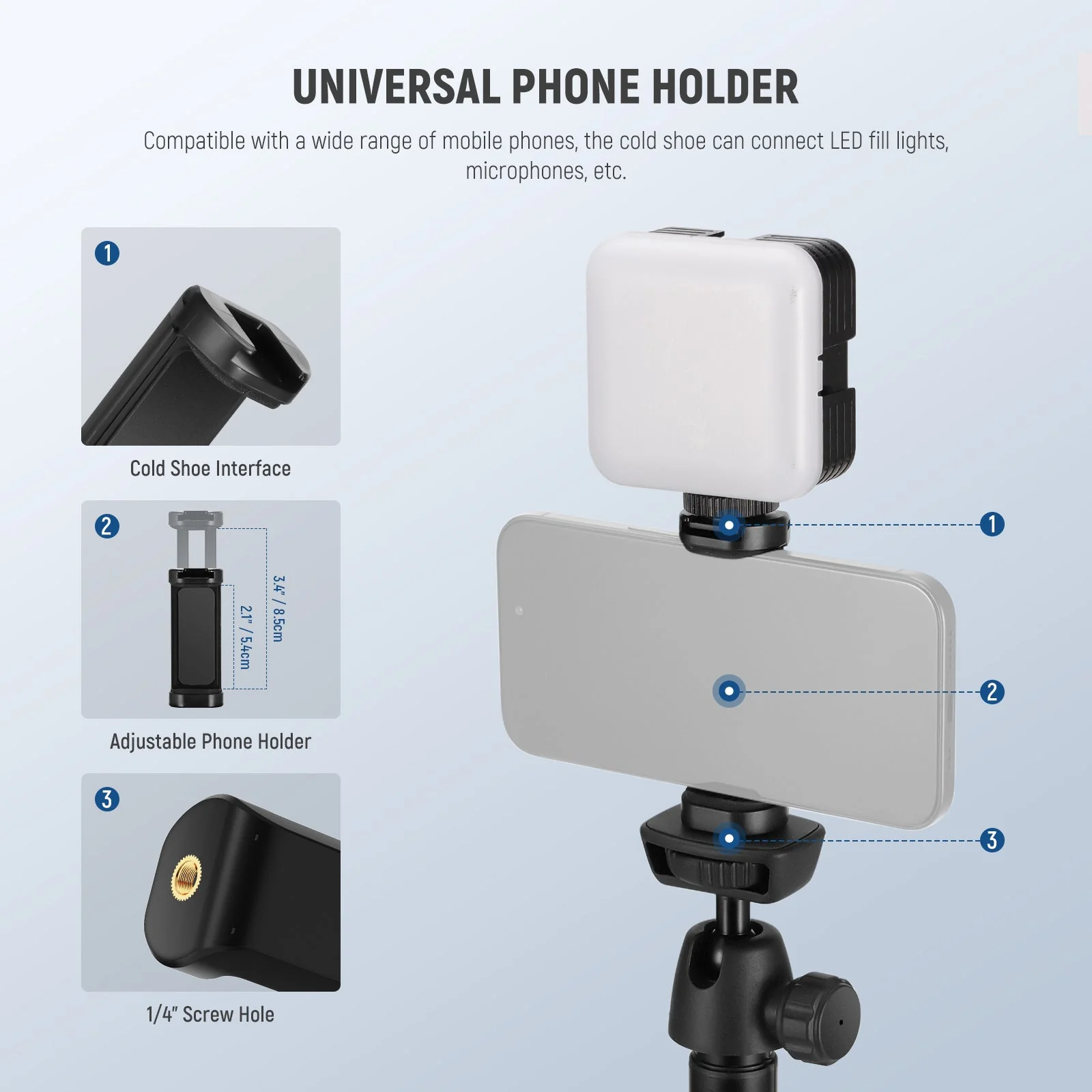 NEEWER TS05 65.2" All Metal Phone Tripod with Bluetooth Remote - Image 4