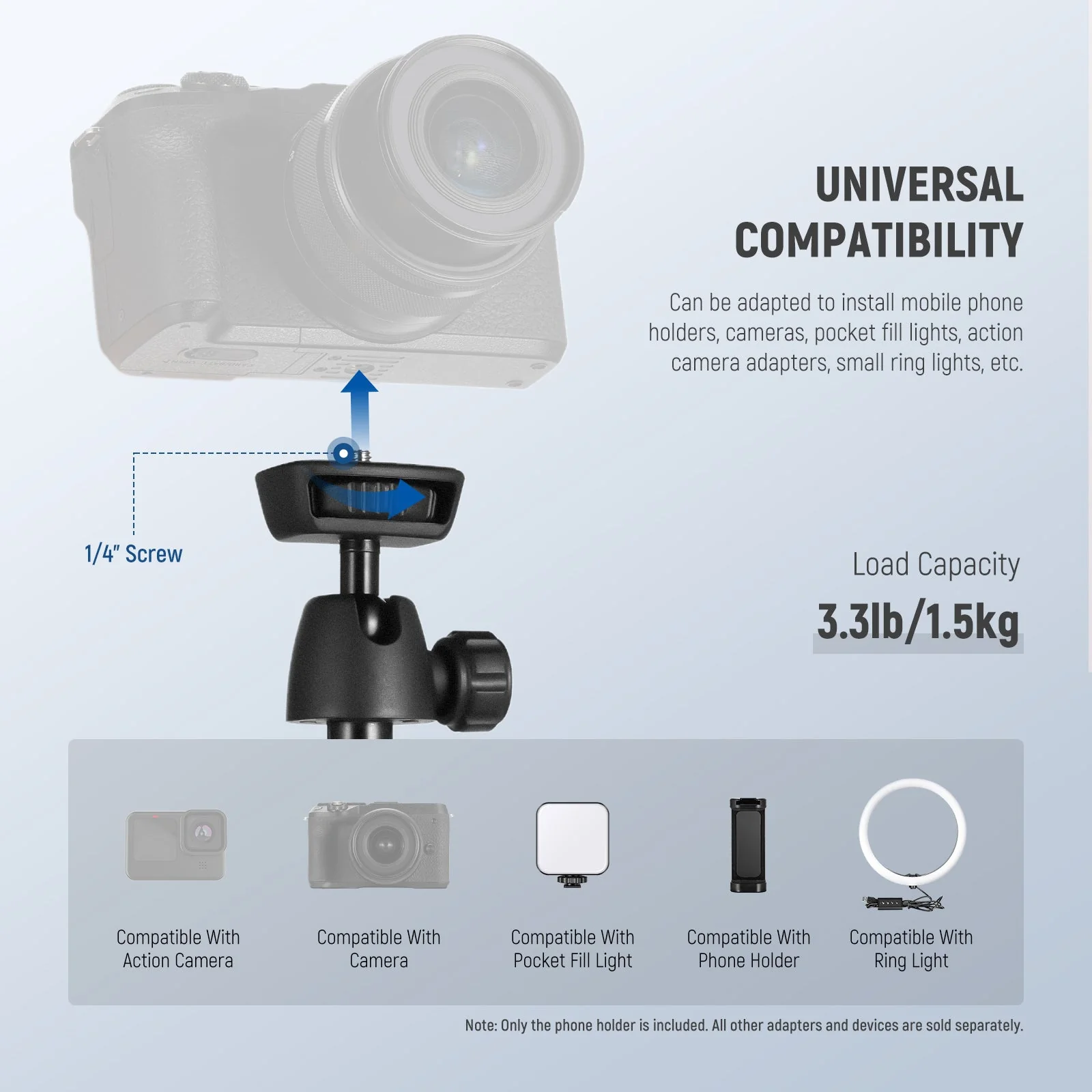 NEEWER TS05 65.2" All Metal Phone Tripod with Bluetooth Remote - Image 5