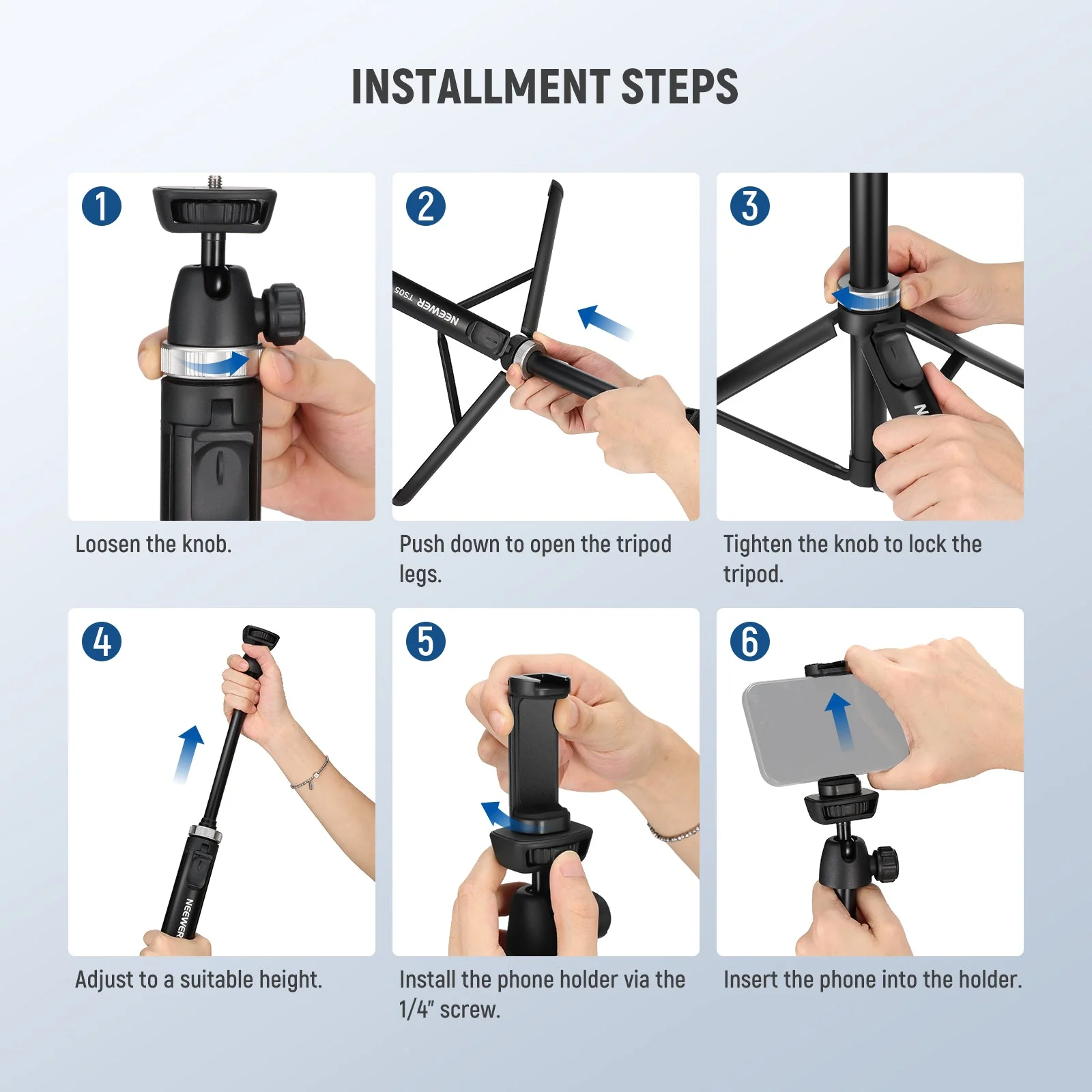 NEEWER TS05 65.2" All Metal Phone Tripod with Bluetooth Remote - Image 7