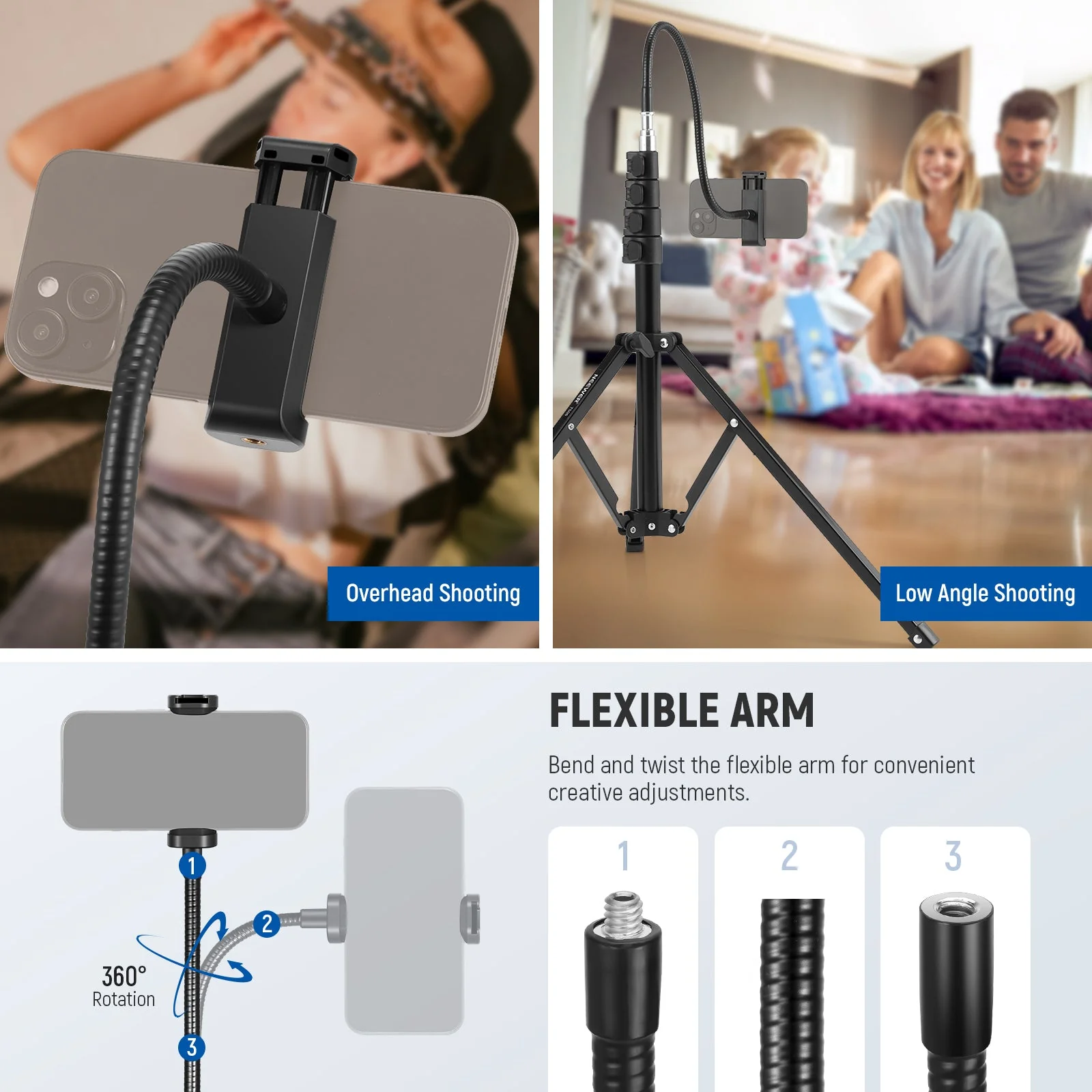 NEEWER TS06 71" Phone Tripod Stand with Reversible Legs - Image 3