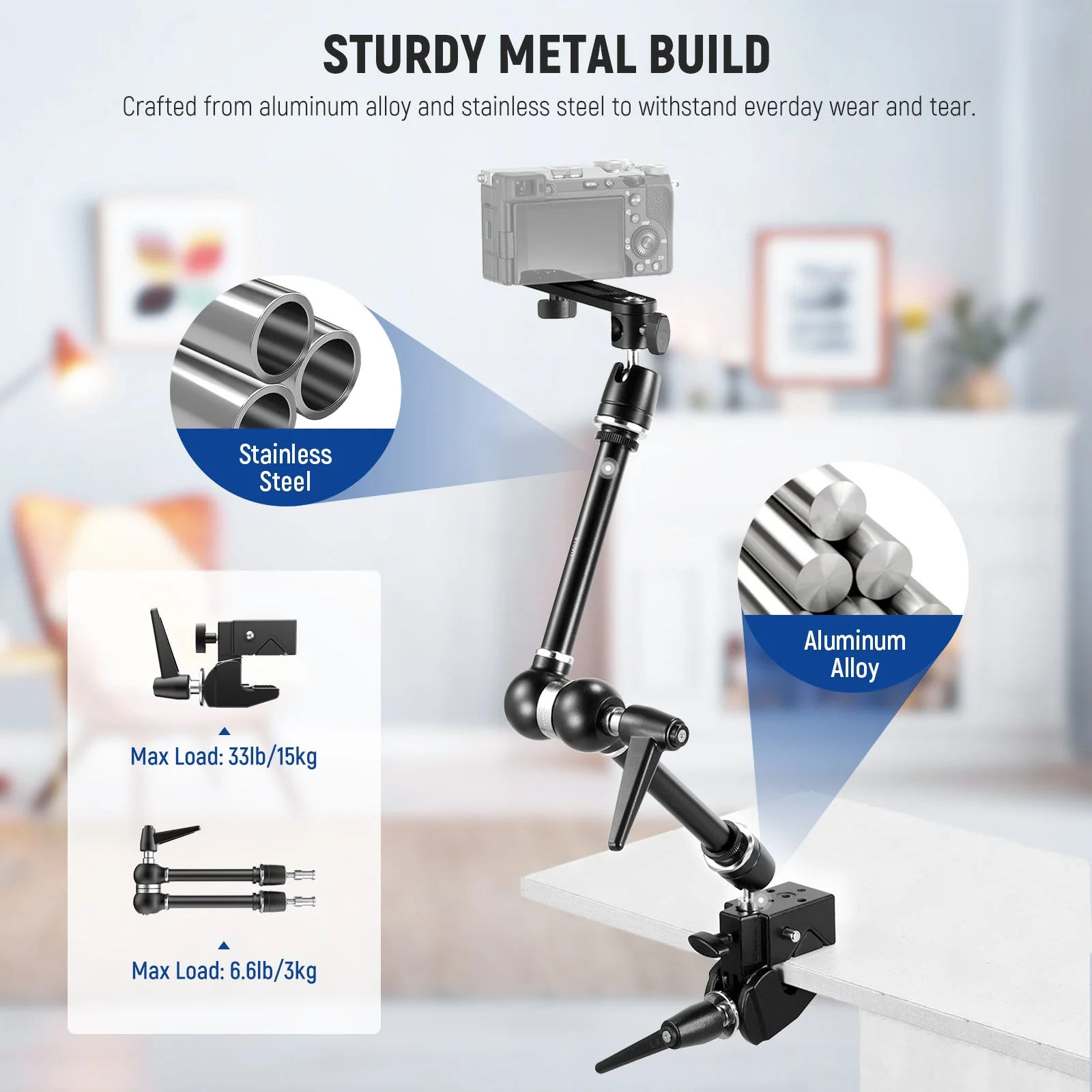 NEEWER UA018 21" Magic Arm Camera Mount with Super Clamp - Image 5