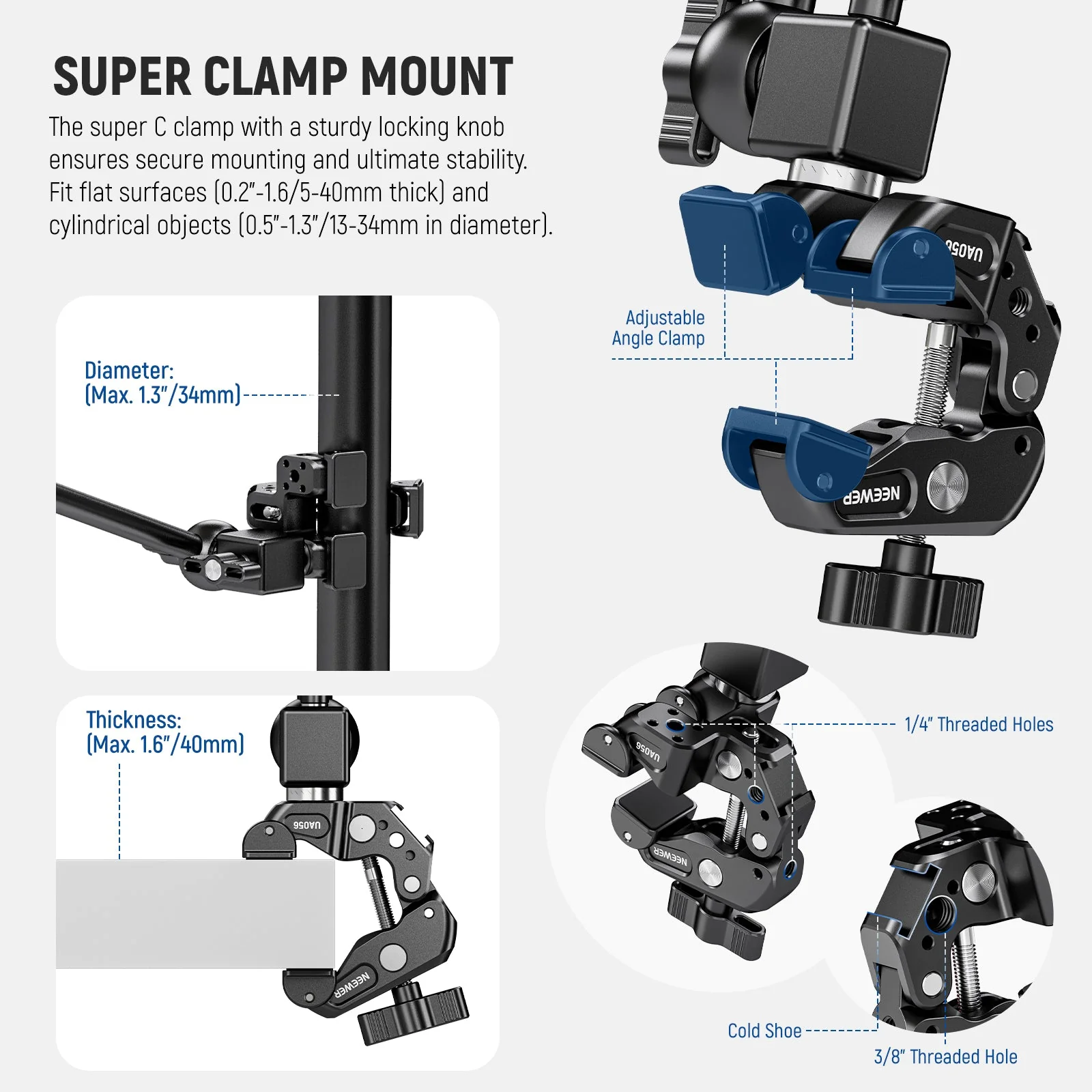 NEEWER UA056 30" Articulating Magic Arm with Super Clamp - Image 4