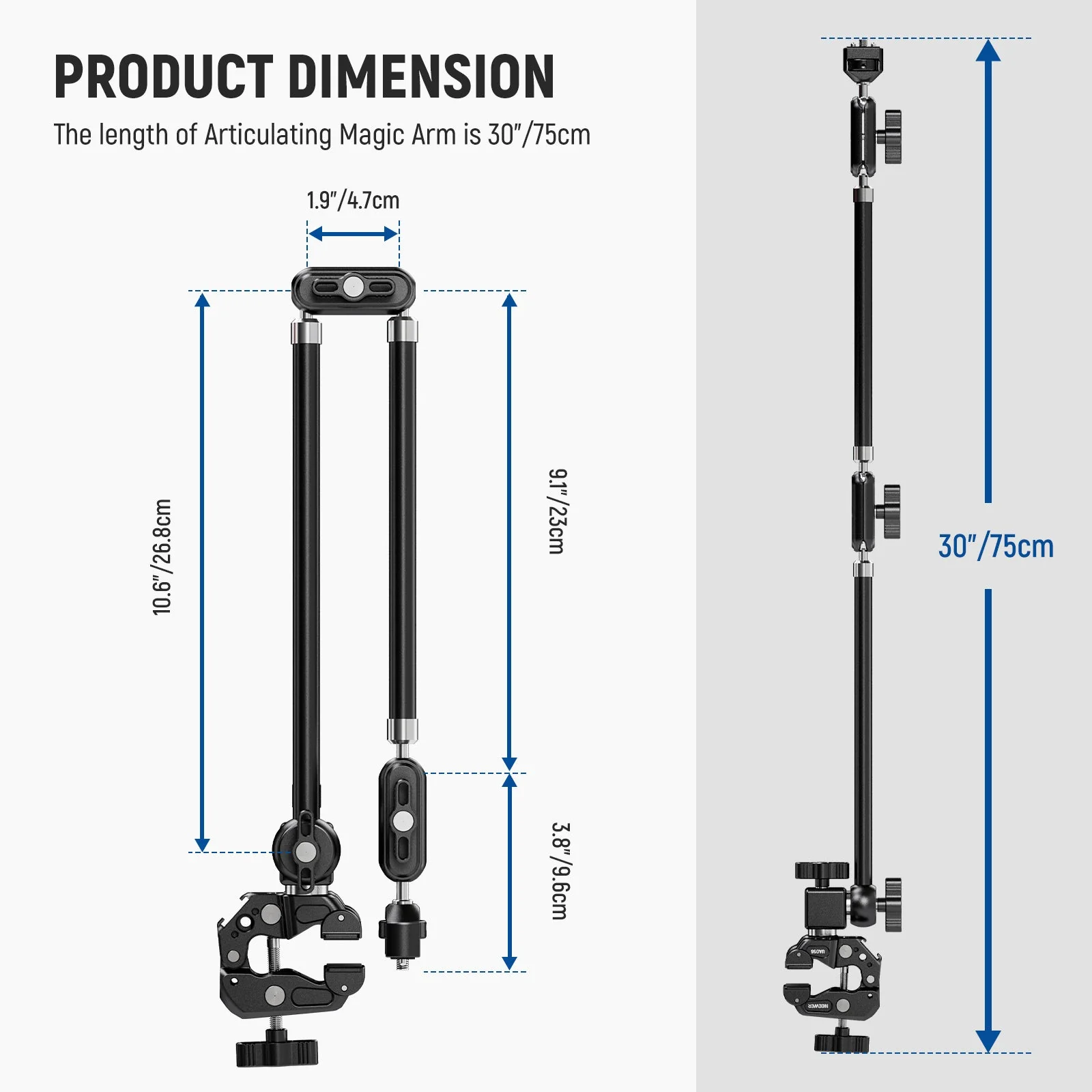 NEEWER UA056 30" Articulating Magic Arm with Super Clamp - Image 8